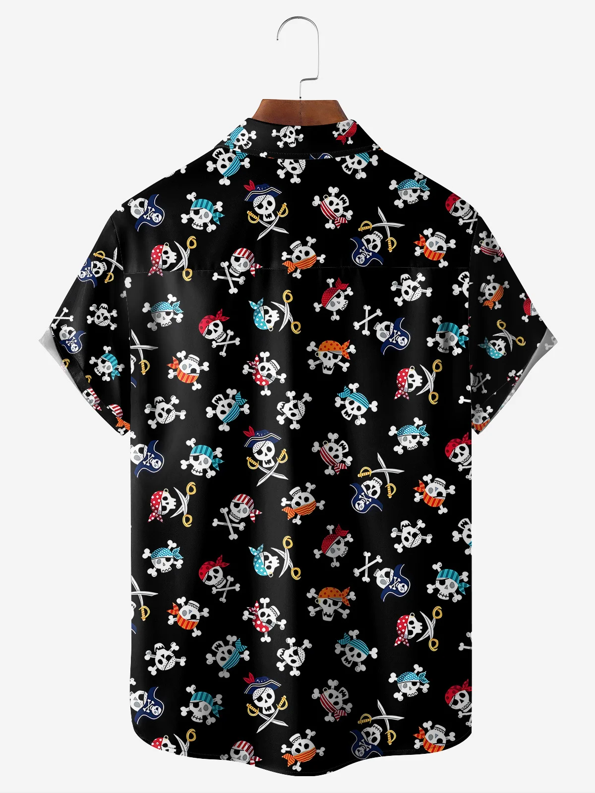 Pirate Skull Chest Pocket Short Sleeve Hawaiian Shirt