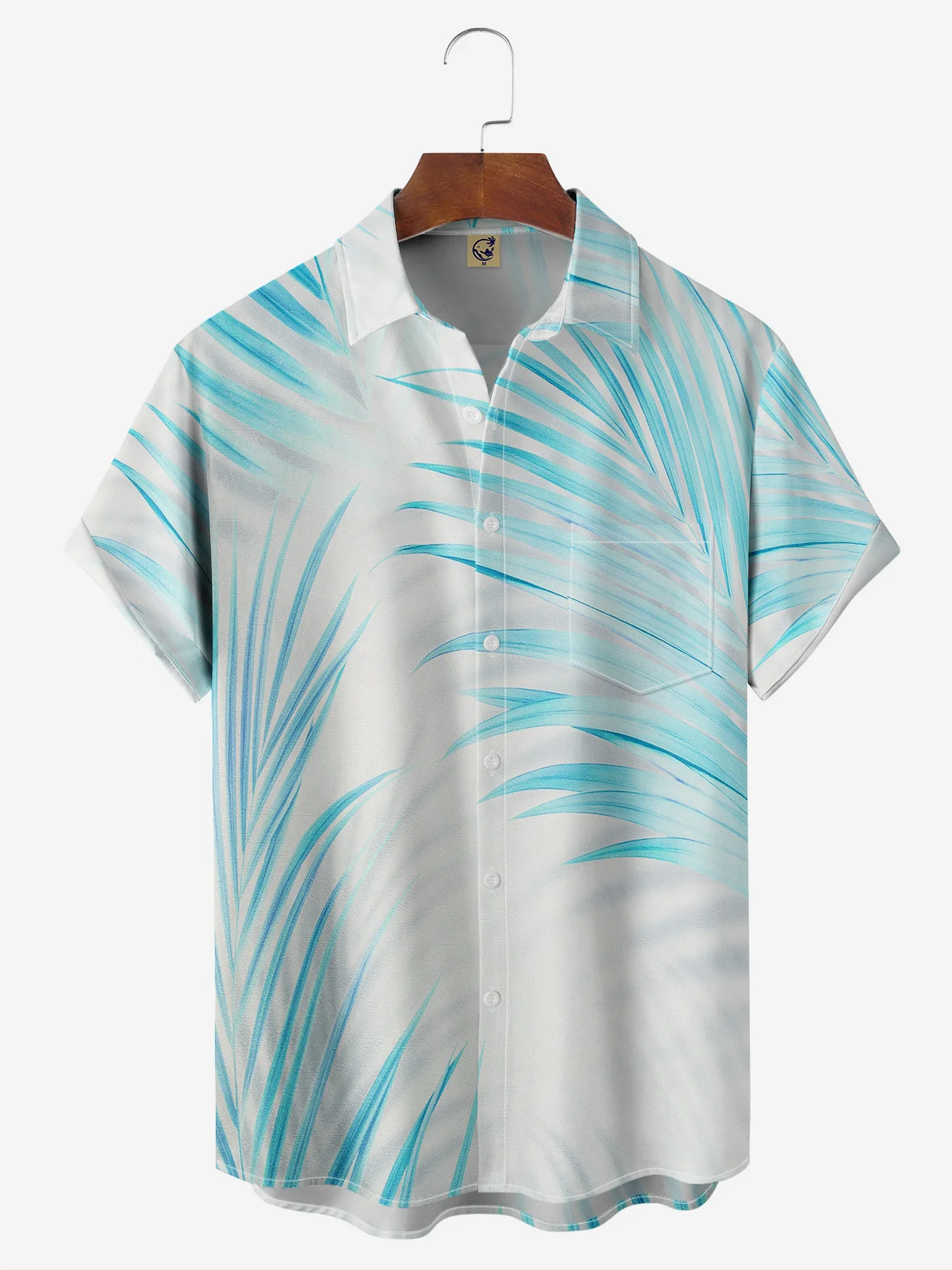 Palm Leaf Chest Pocket Short Sleeve Hawaiian Shirt