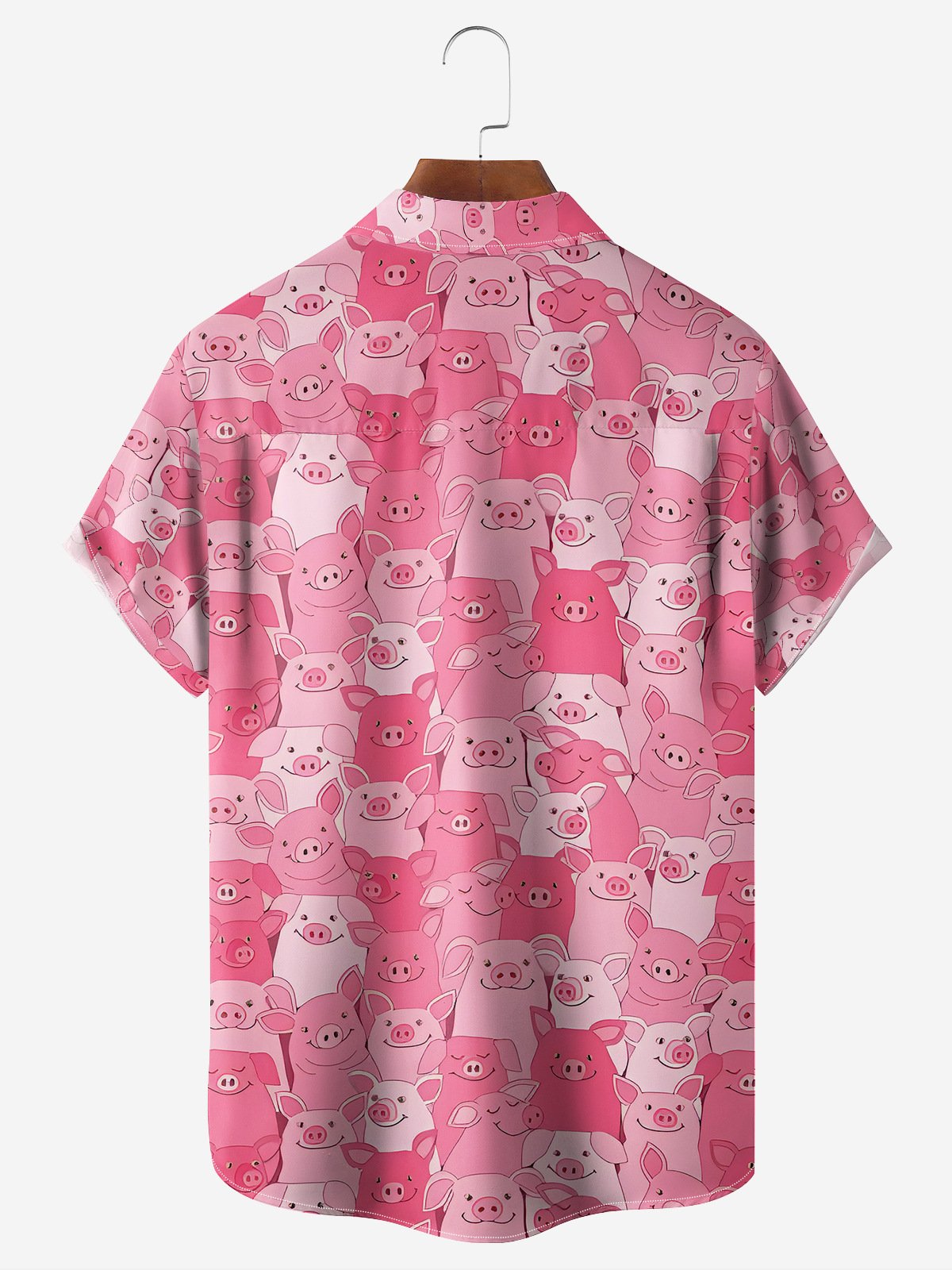 Pink Fun Pig Chest Pocket Short Sleeve Vacation Shirt