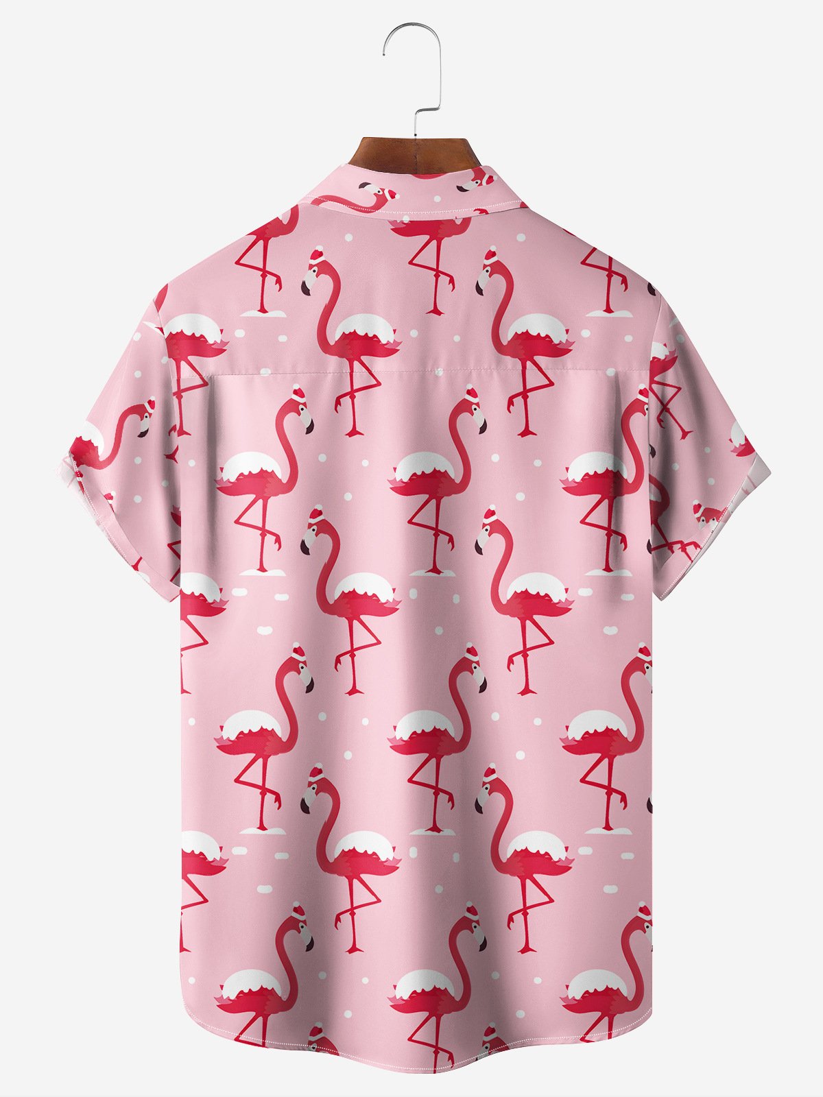 Hardaddy Christmas Flamingo Chest Pocket Short Sleeve Vacation Shirt