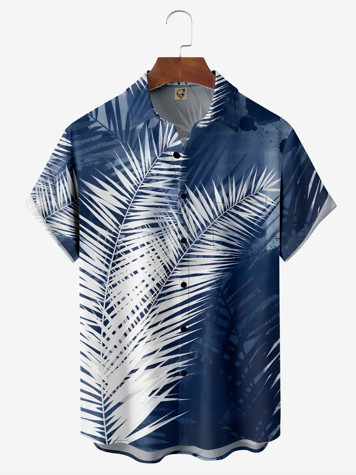 Palm Leaf Chest Pocket Short Sleeve Hawaiian Shirt