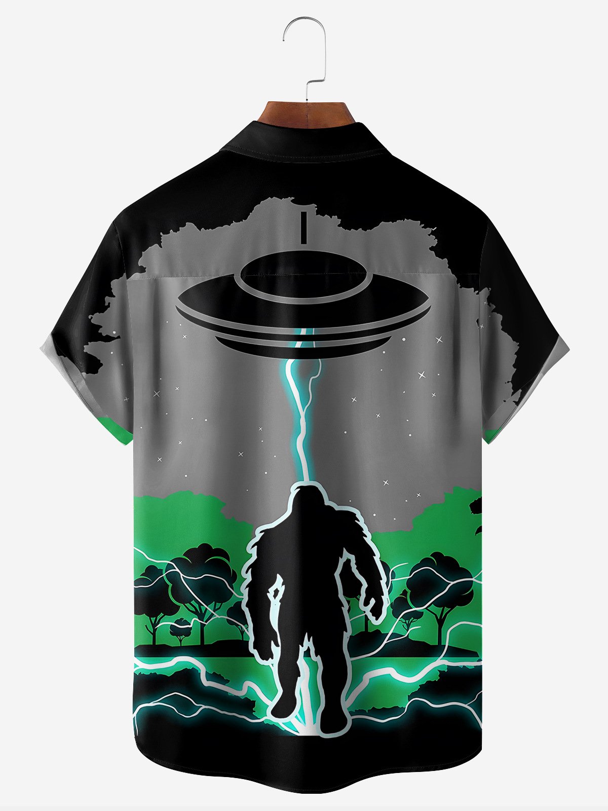 UFO Bigfoot Chest Pocket Short Sleeve Casual Shirt