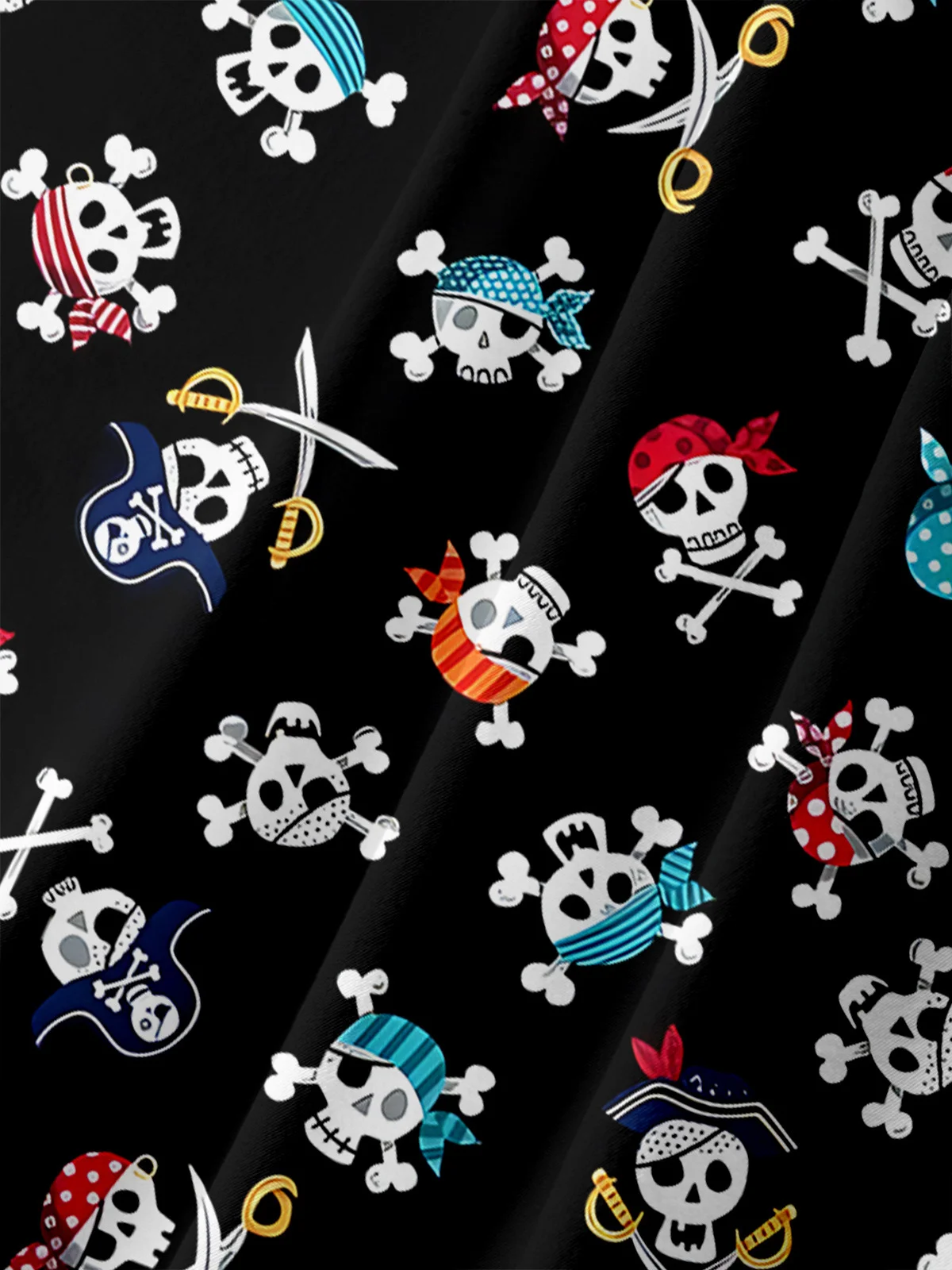 Pirate Skull Chest Pocket Short Sleeve Hawaiian Shirt