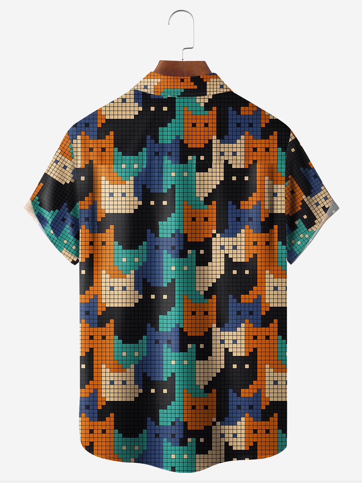 Mosaic Cat Chest Pocket Short Sleeve Casual Shirt