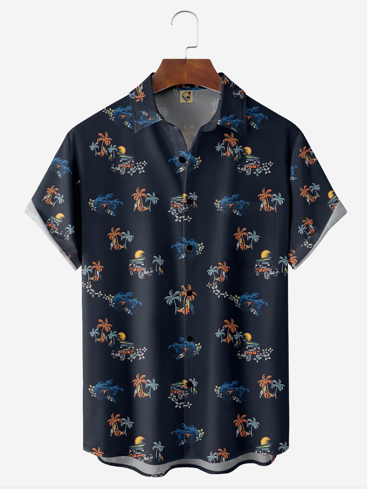 Coconut Tree Chest Pocket Short Sleeve Hawaiian Shirt