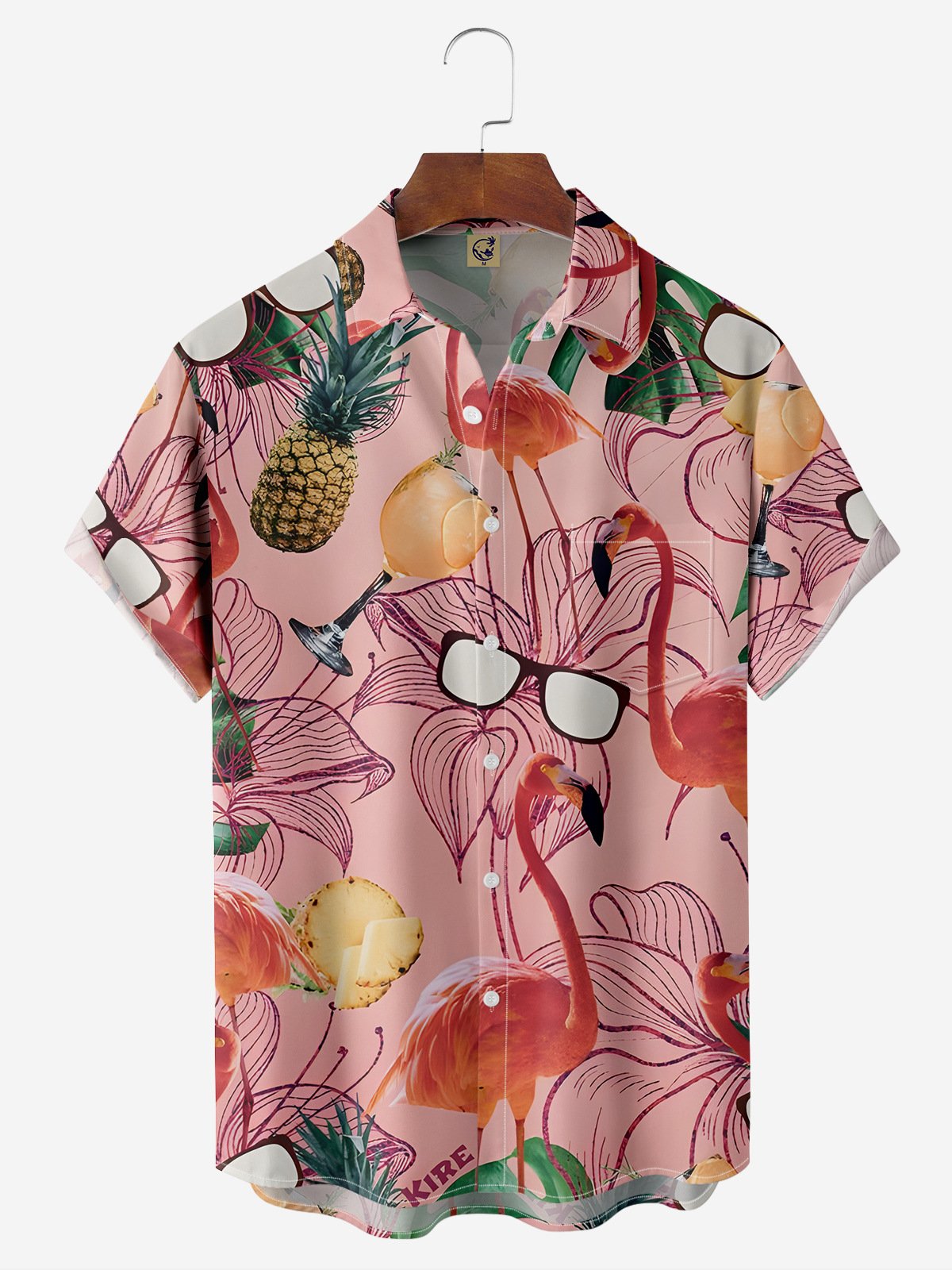 Flamingo Chest Pocket Short Sleeve Hawaiian Shirt