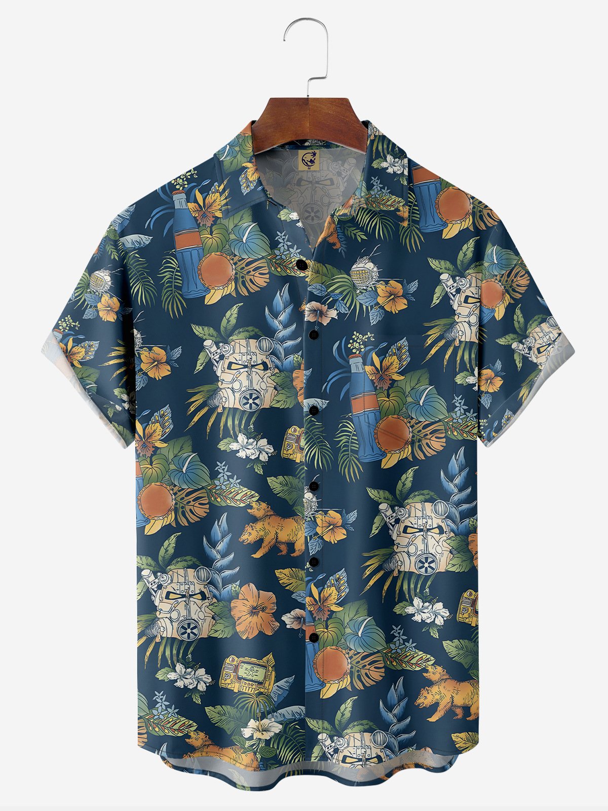 Tropical Floral Chest Pocket Short Sleeve Casual Shirt