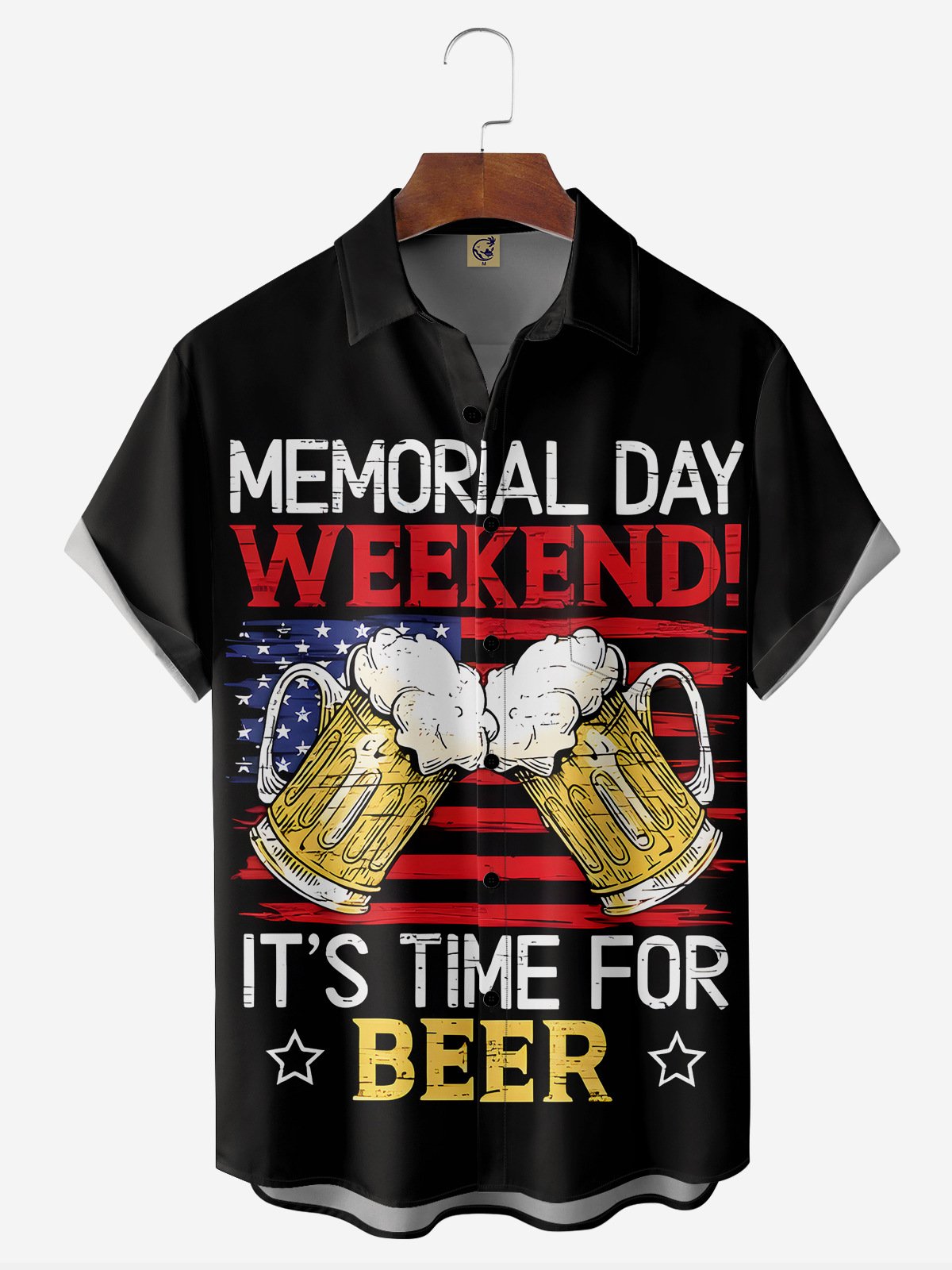 Beer Flag Chest Pocket Short Sleeve Casual Shirt