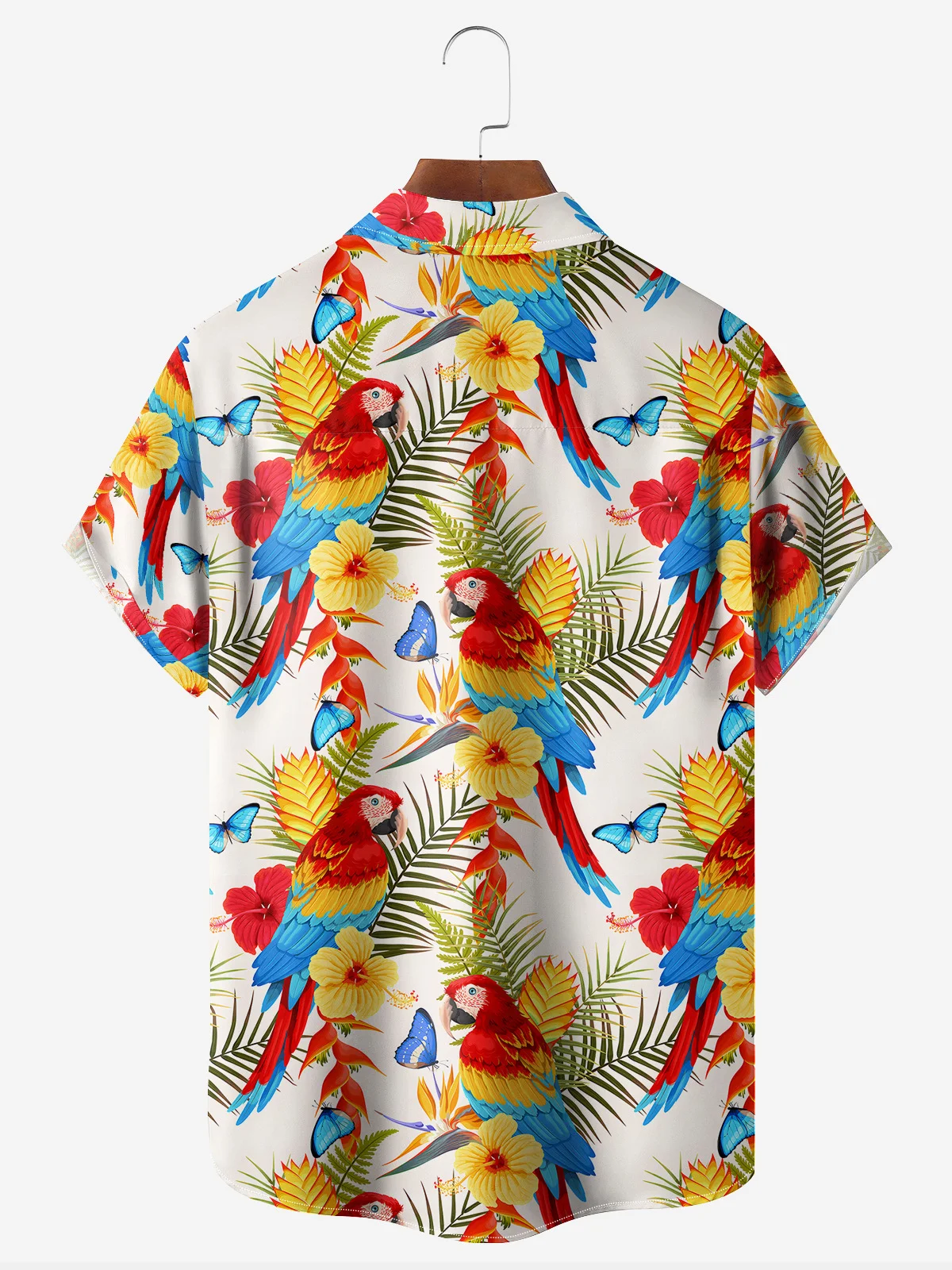 Parrot Leaf Chest Pocket Short Sleeve Hawaiian Shirt