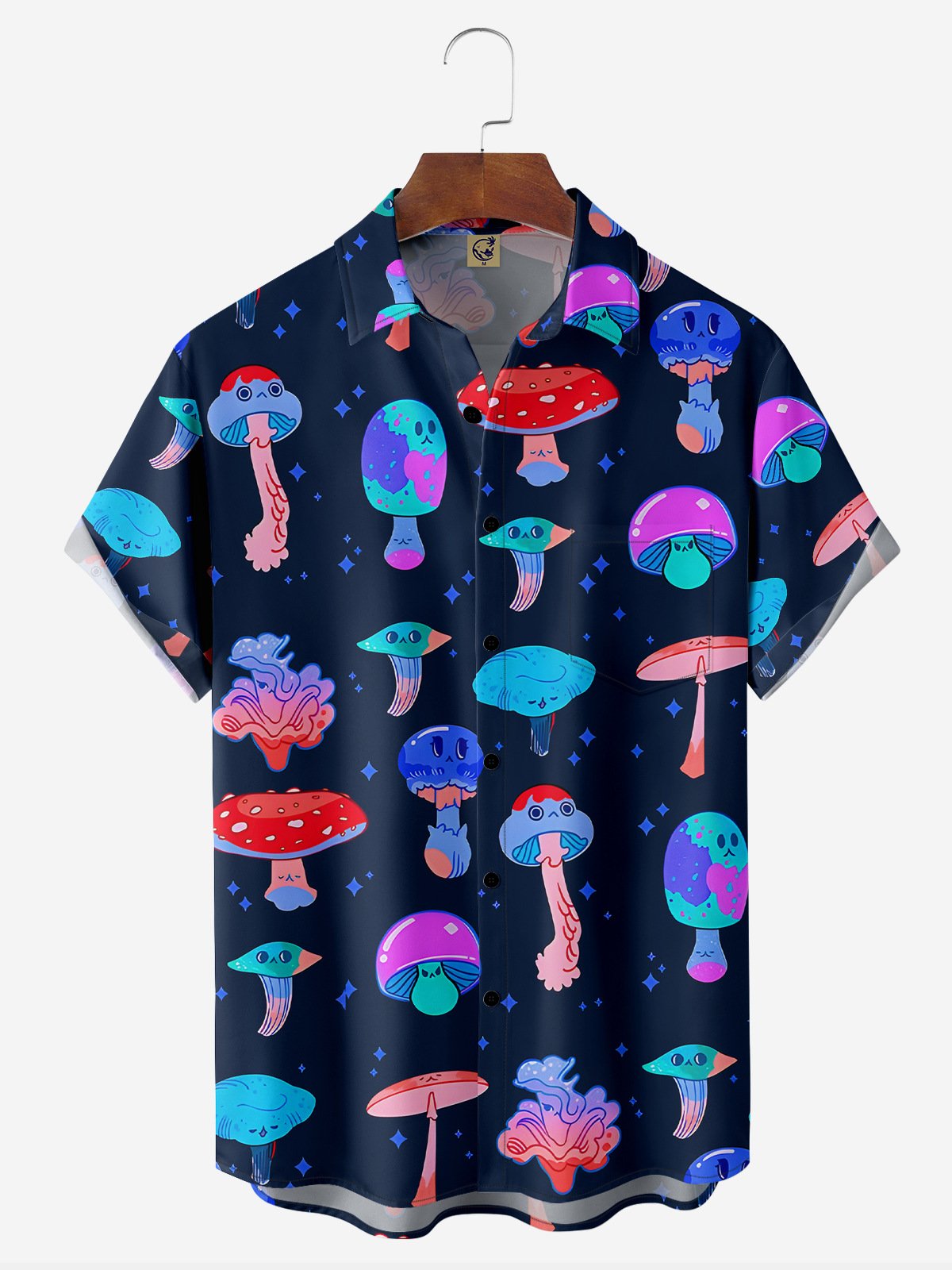 Hippie Mushroom Chest Pocket Short Sleeve Hawaiian Shirt