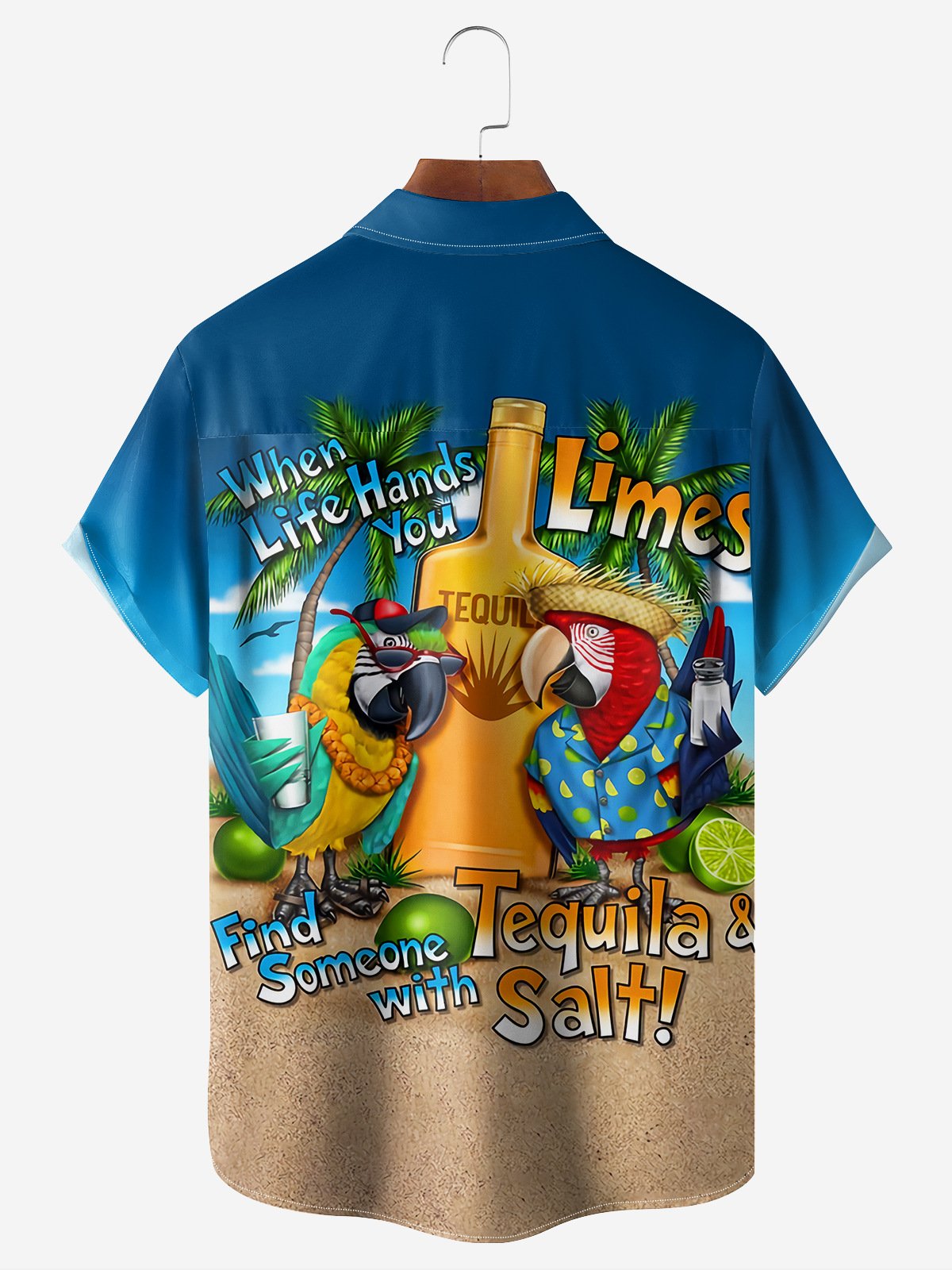 Hardaddy When Life Hands You Lines Find Someone With Tequila And Salt Vintage Motivated Quote Parrot Chest Pocket Short Sleeve Hawaiian Botton Down Shirt