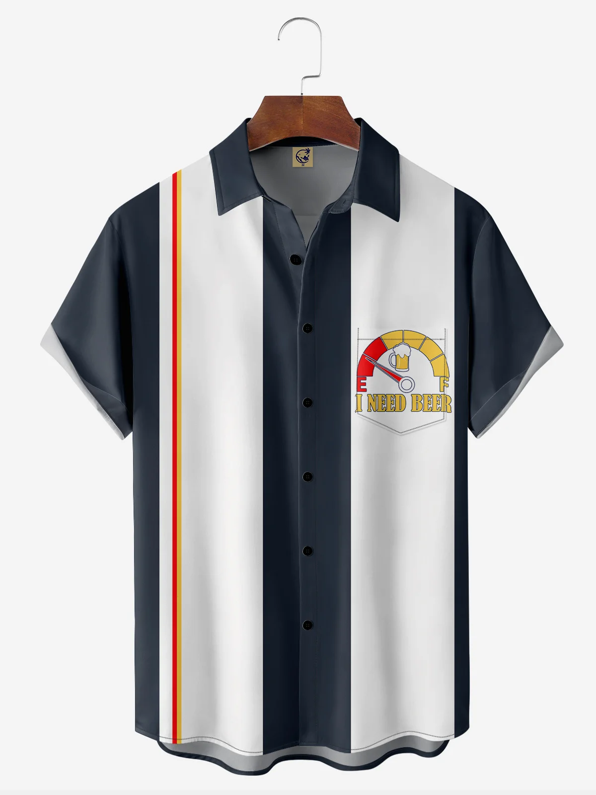 Beer Chest Pocket Short Sleeve Bowling Shirt
