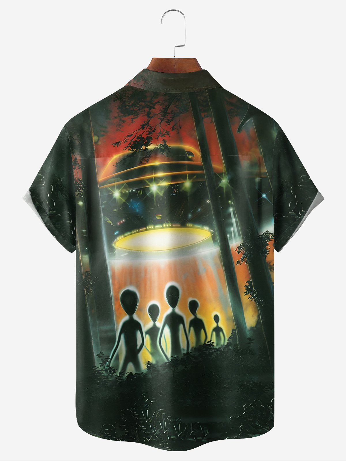 Alien Spaceship Chest Pocket Short Sleeve Casual Shirt