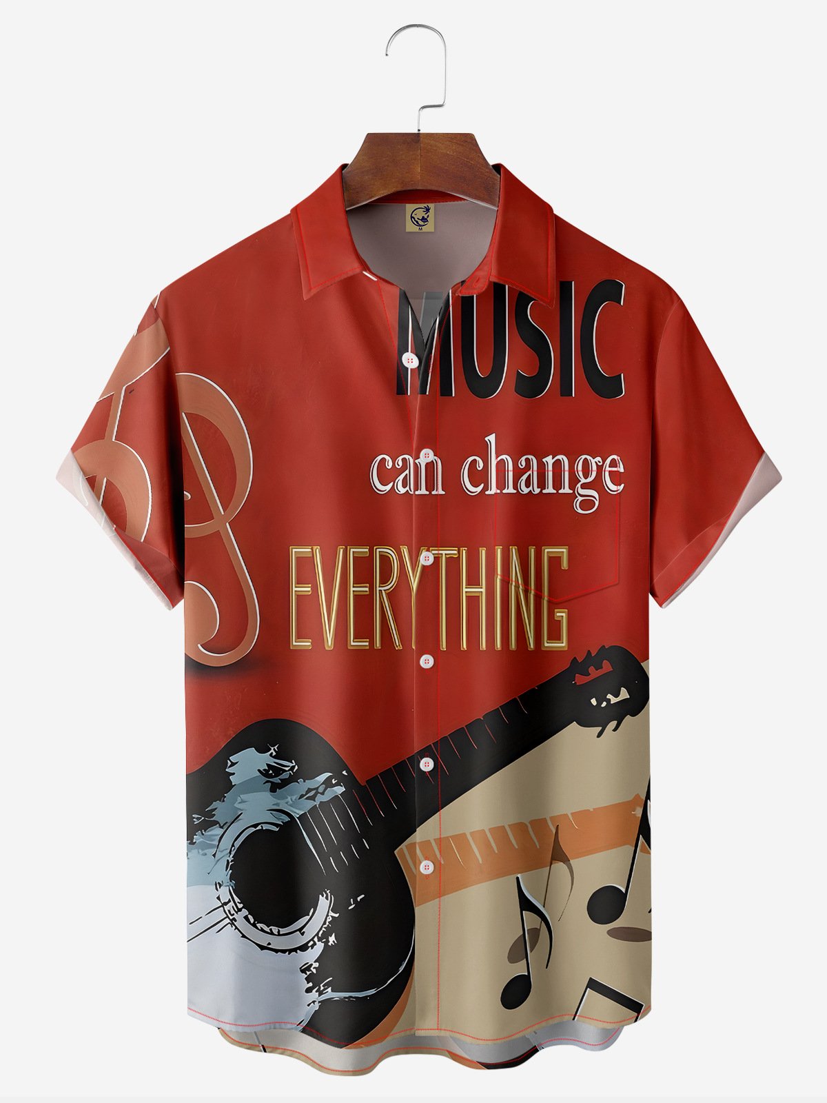 Music Chest Pocket Short Sleeve Hawaiian Shirt