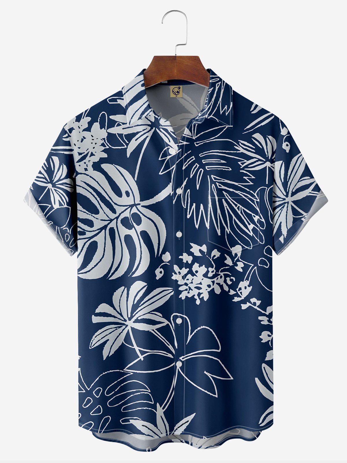 Leaf Chest Pocket Short Sleeve Hawaiian Shirt