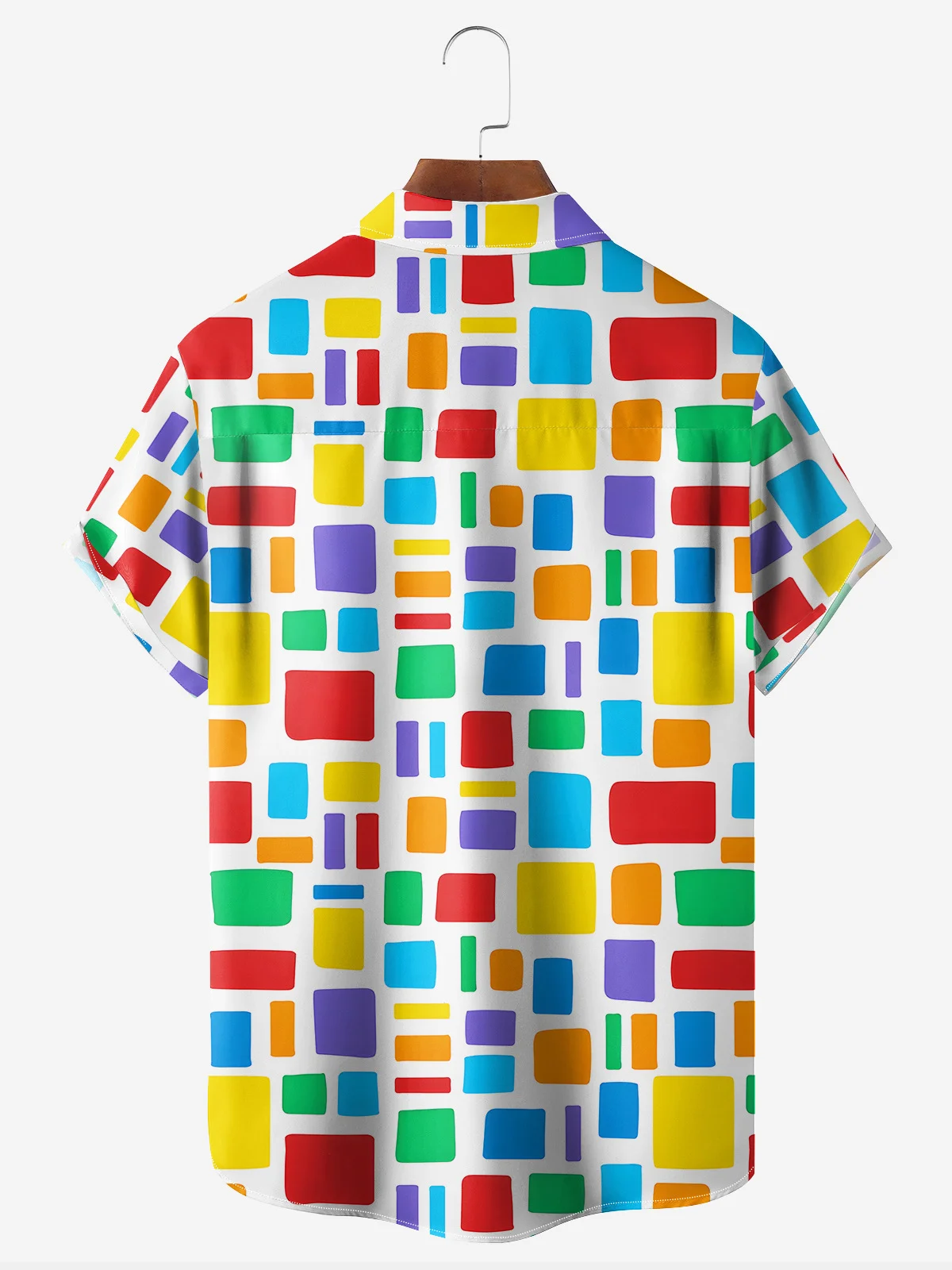 Geometric Color Block Chest Pocket Short Sleeve Casual Shirt