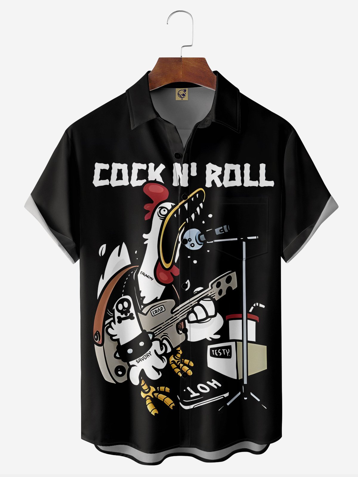 Hardaddy Rooster Music Chest Pocket Short Sleeve Casual Shirt