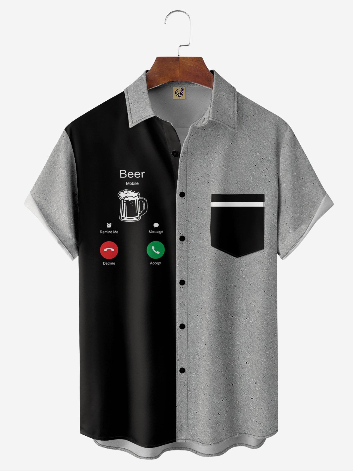 Beer Chest Pocket Short Sleeve Bowling Shirt