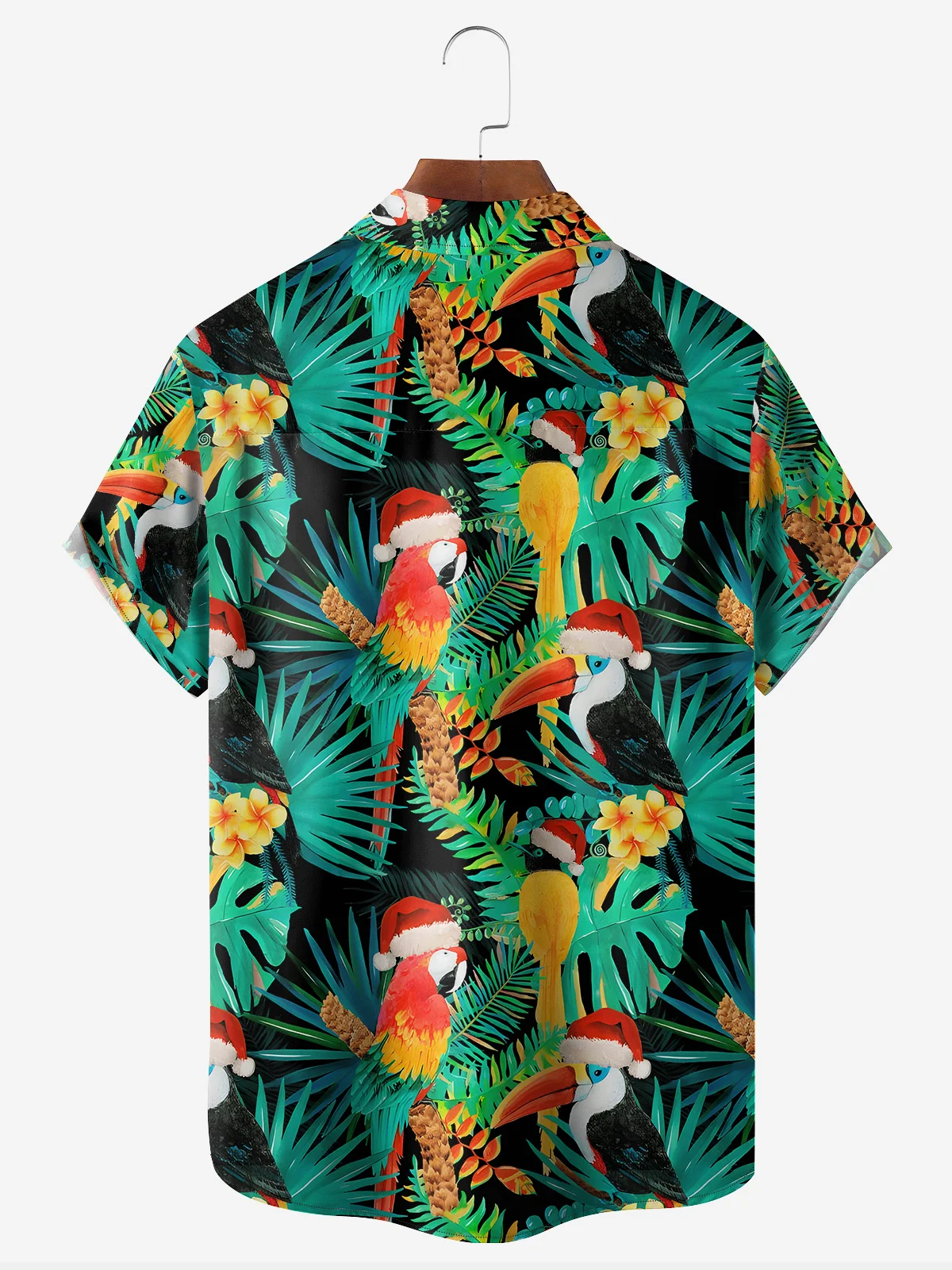 Christmas Parrot Chest Pocket Short Sleeve Hawaiian Shirt