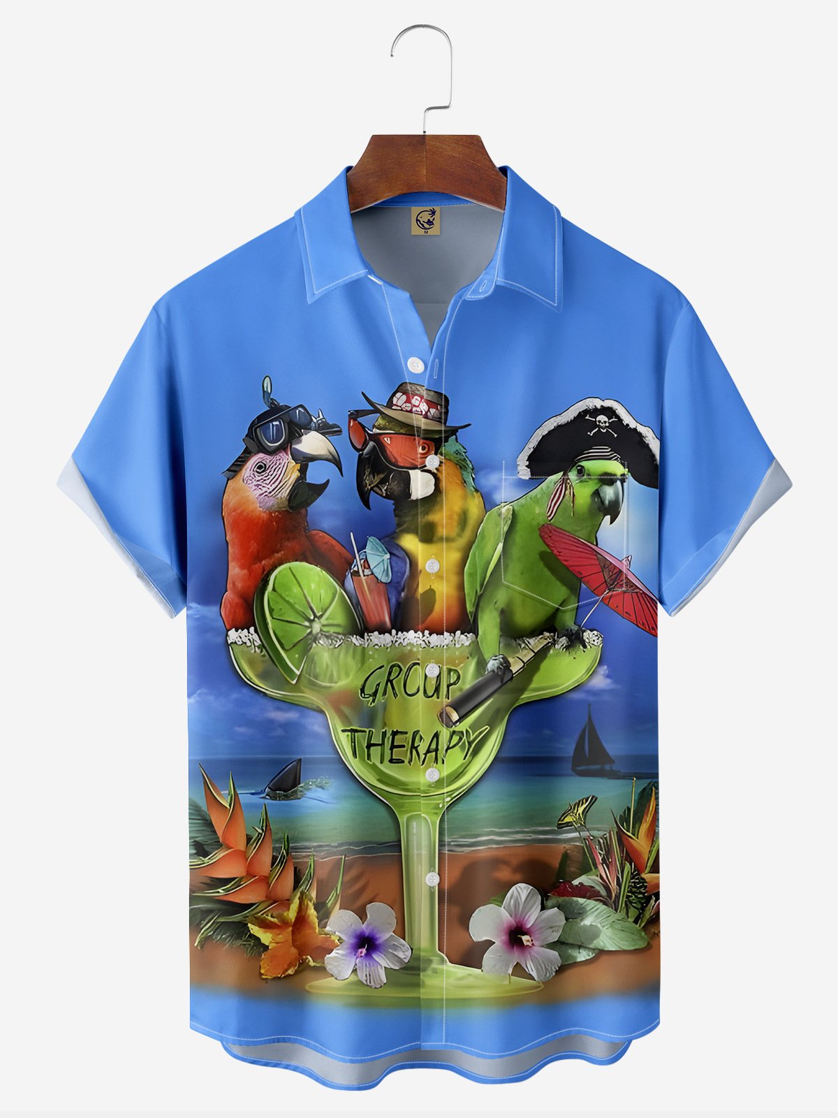 Parrot Chest Pocket Short Sleeve Hawaiian Shirt