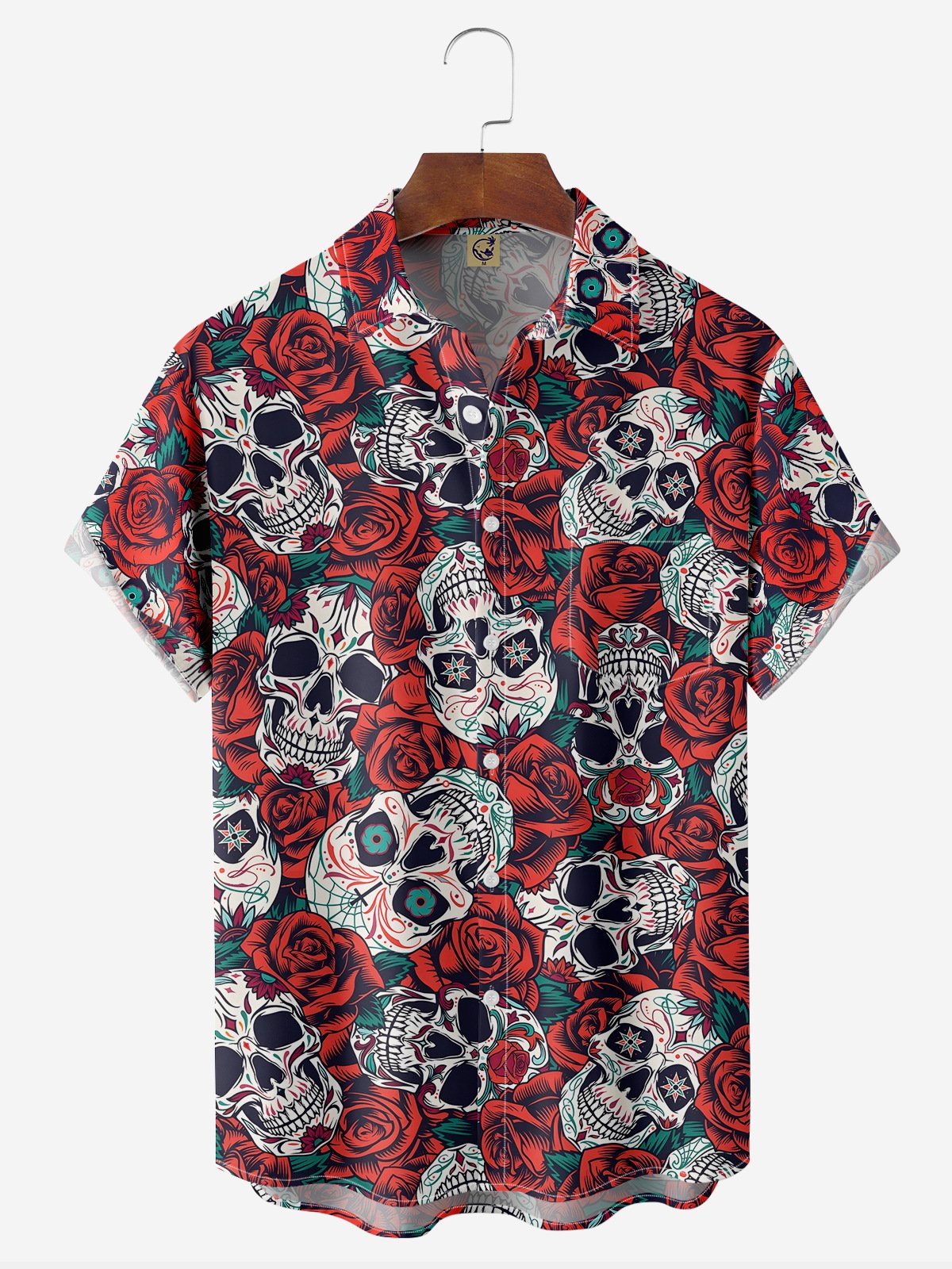 Day of the Dead Skull Chest Pocket Short Sleeve Hawaiian Shirt