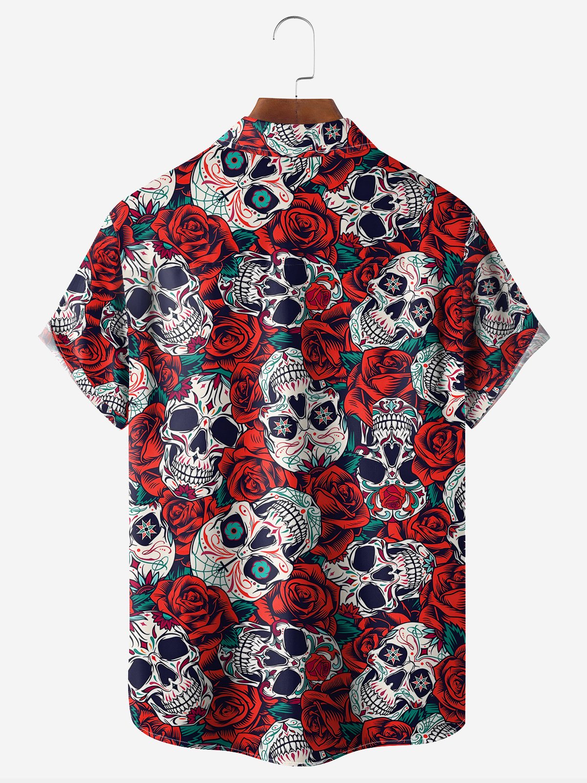 Day of the Dead Skull Chest Pocket Short Sleeve Hawaiian Shirt