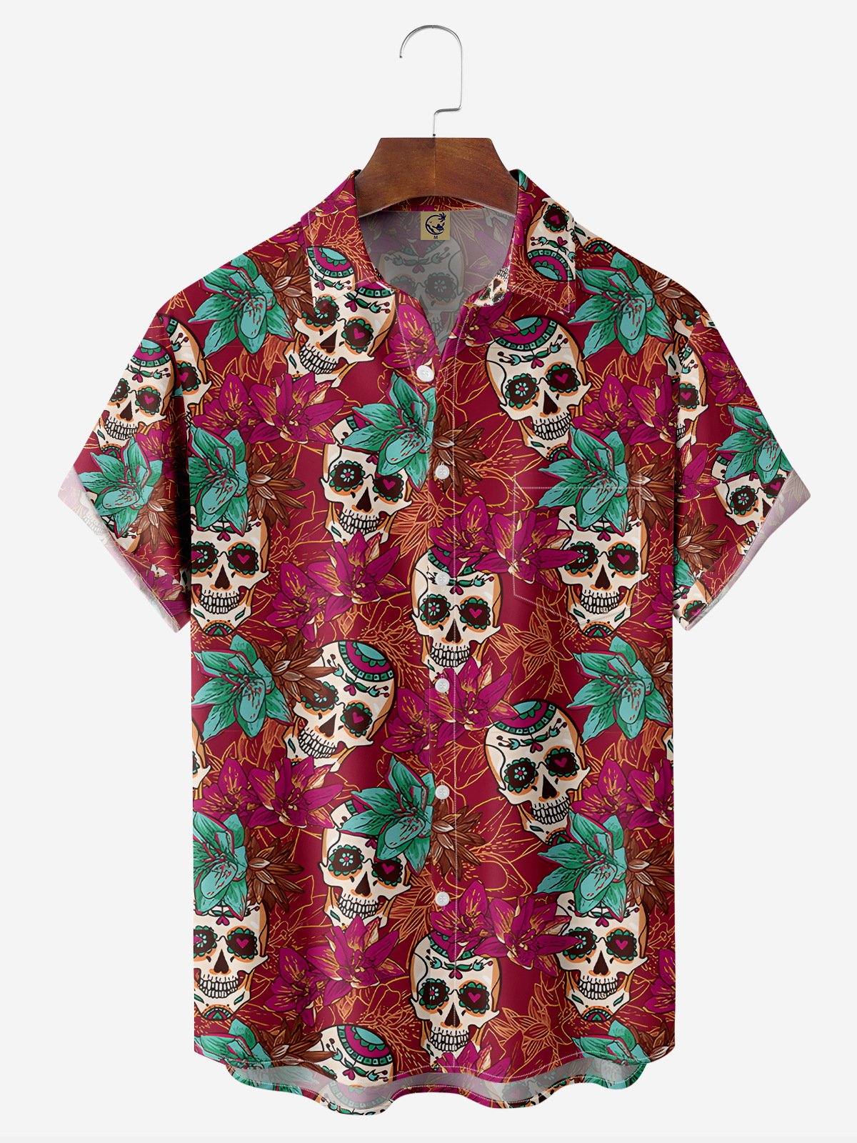 Day of the Dead Skull Chest Pocket Short Sleeve Hawaiian Shirt