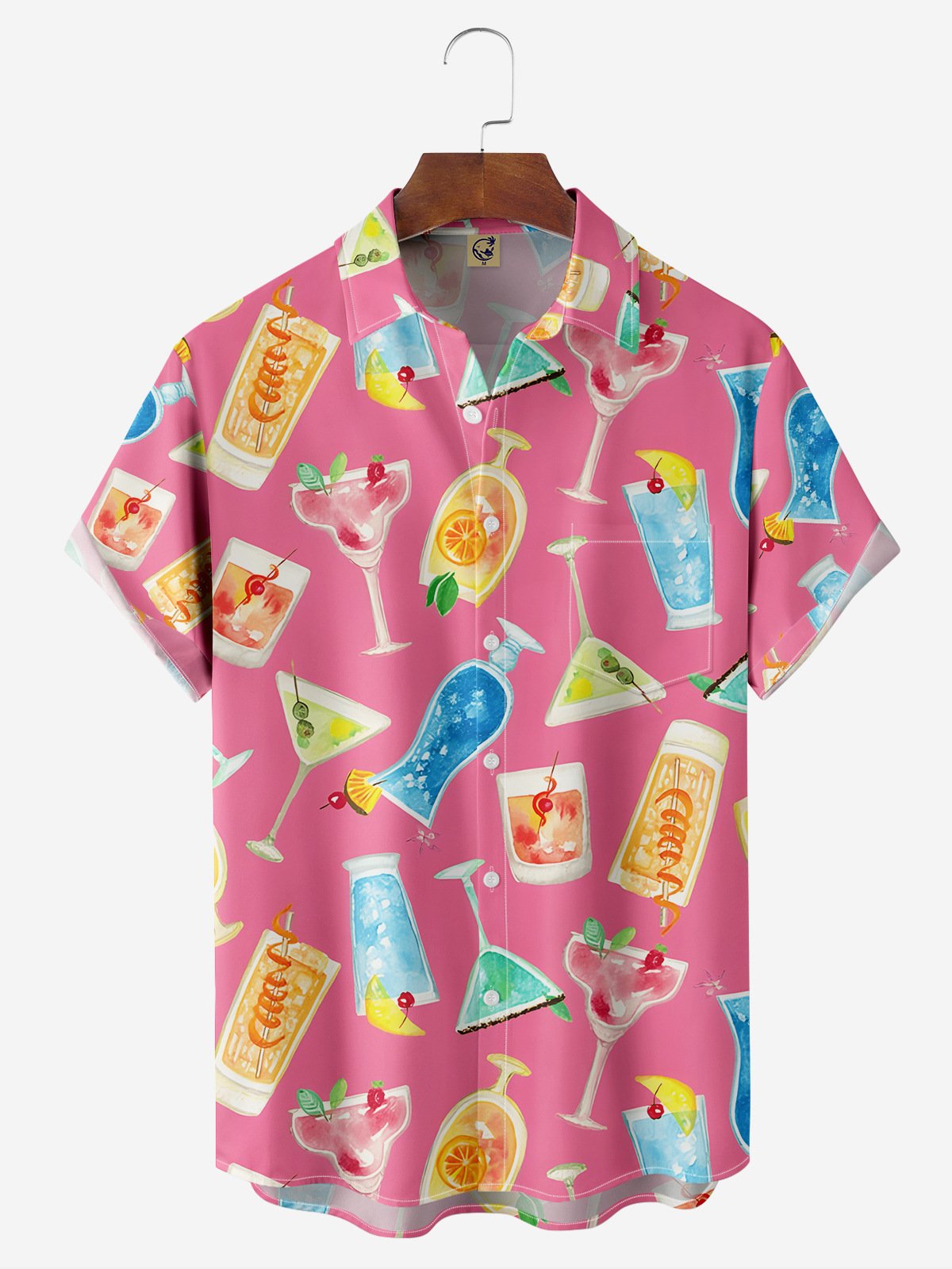 Cocktail Chest Pocket Short Sleeve Hawaiian Shirt