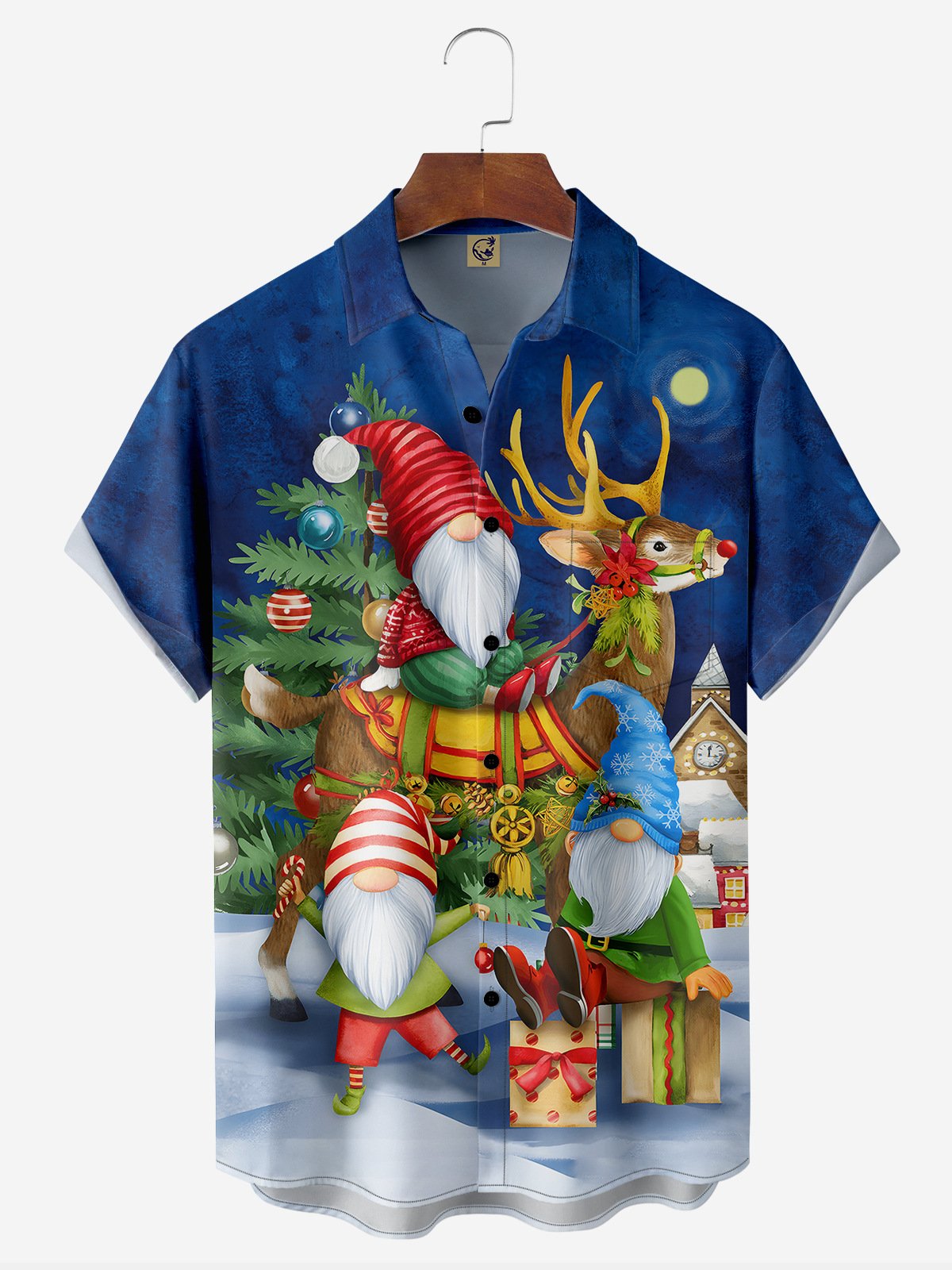 Christmas Gnome Chest Pocket Short Sleeve Hawaiian Shirt