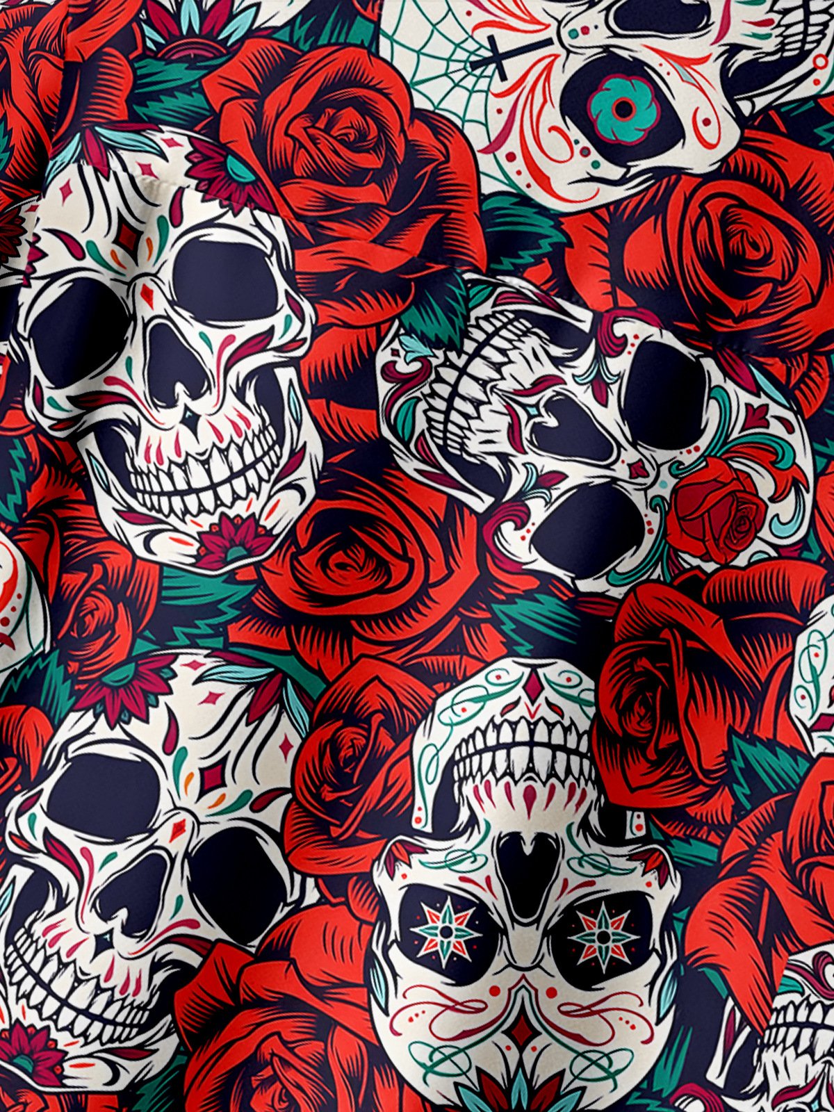 Day of the Dead Skull Chest Pocket Short Sleeve Hawaiian Shirt