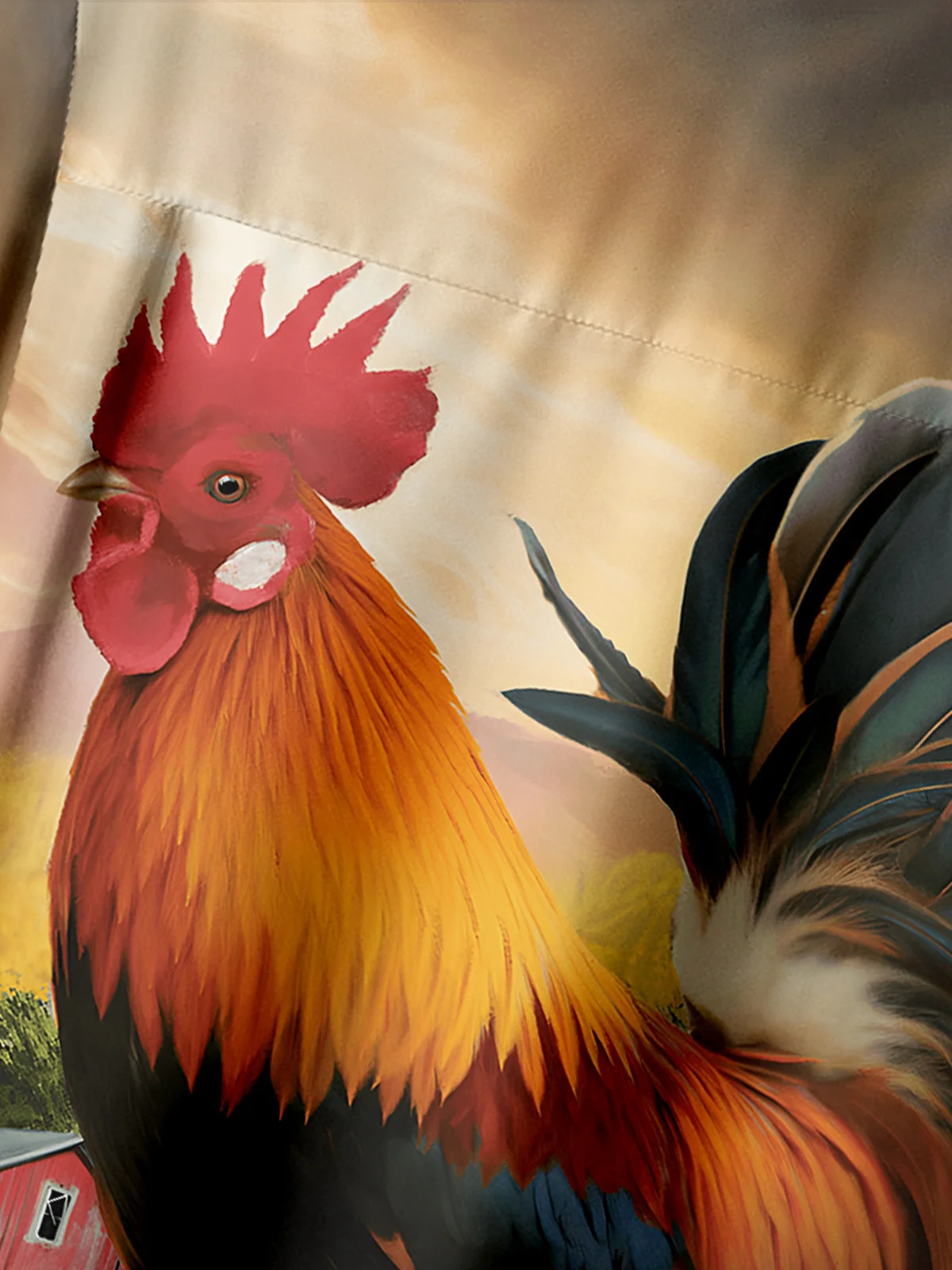Farm Rooster Chest Pocket Short Sleeve Hawaiian Shirt