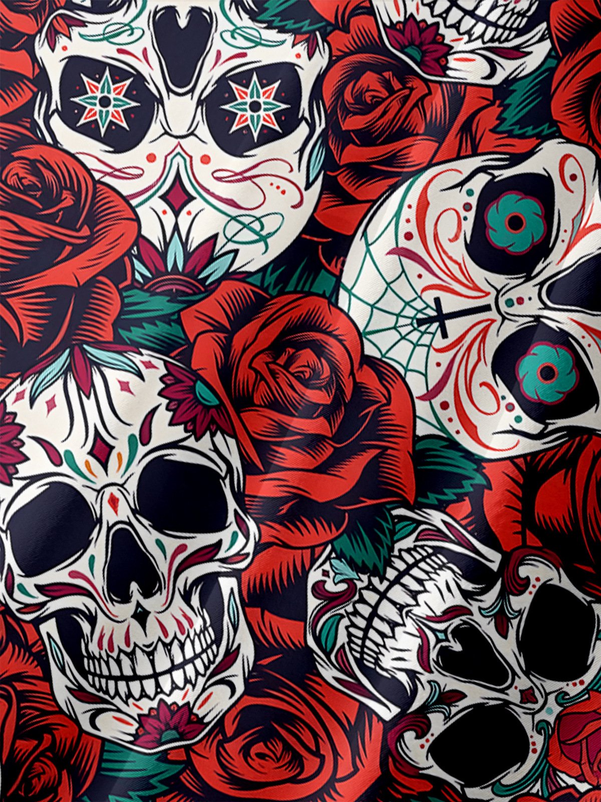 Day of the Dead Skull Chest Pocket Short Sleeve Hawaiian Shirt