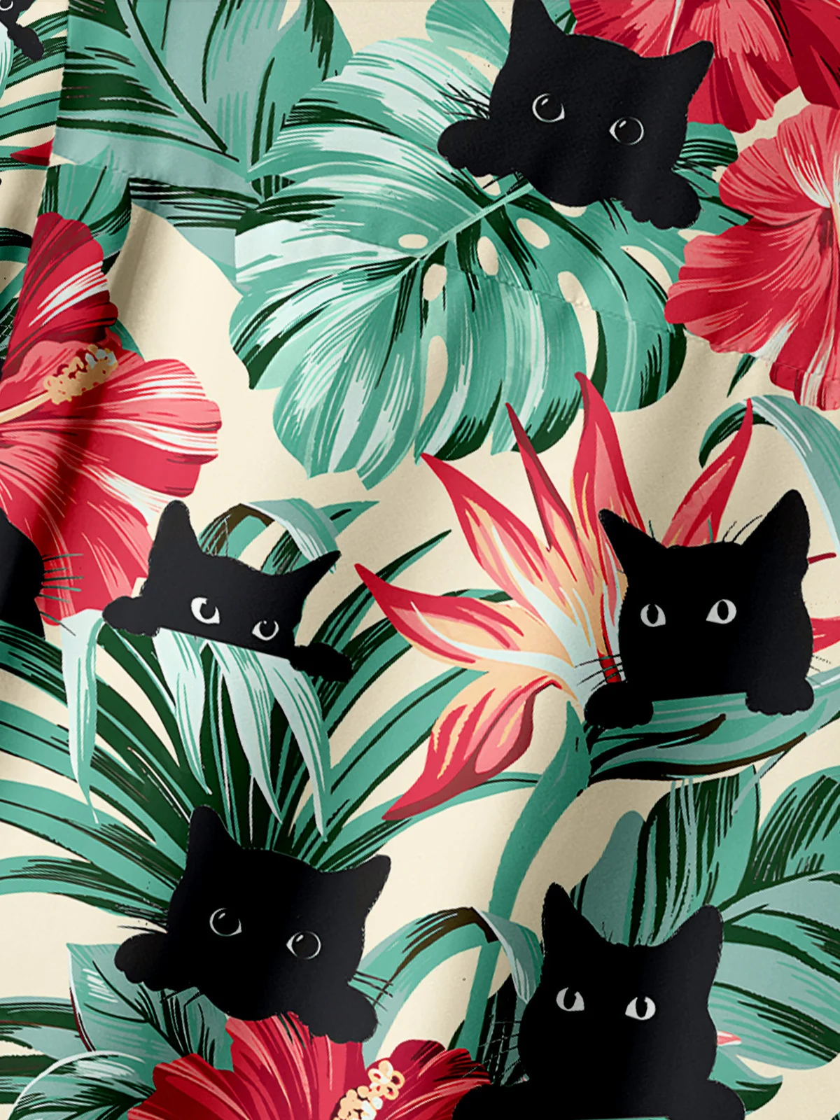 Hardaddy Funny Black Cat Chest Pocket Short Sleeve Hawaiian Shirt