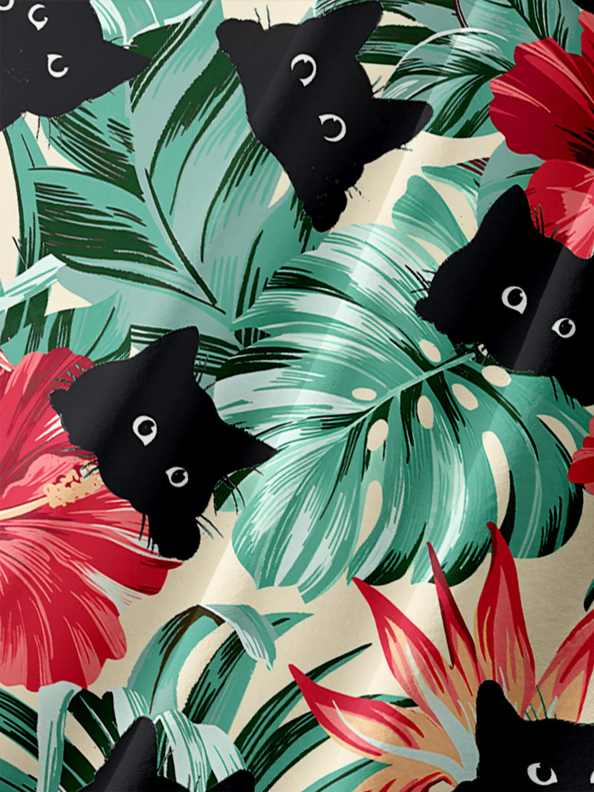 Hardaddy Funny Black Cat Chest Pocket Short Sleeve Hawaiian Shirt