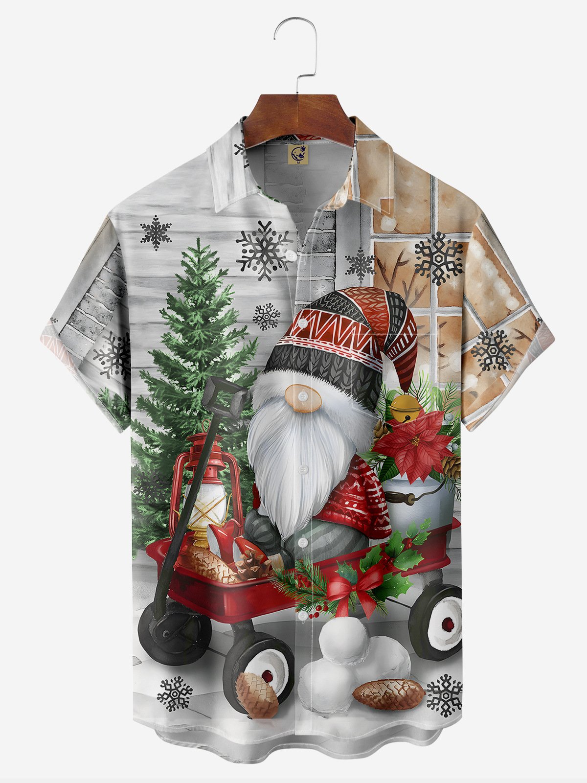 Christmas Gnome Chest Pocket Short Sleeve Hawaiian Shirt