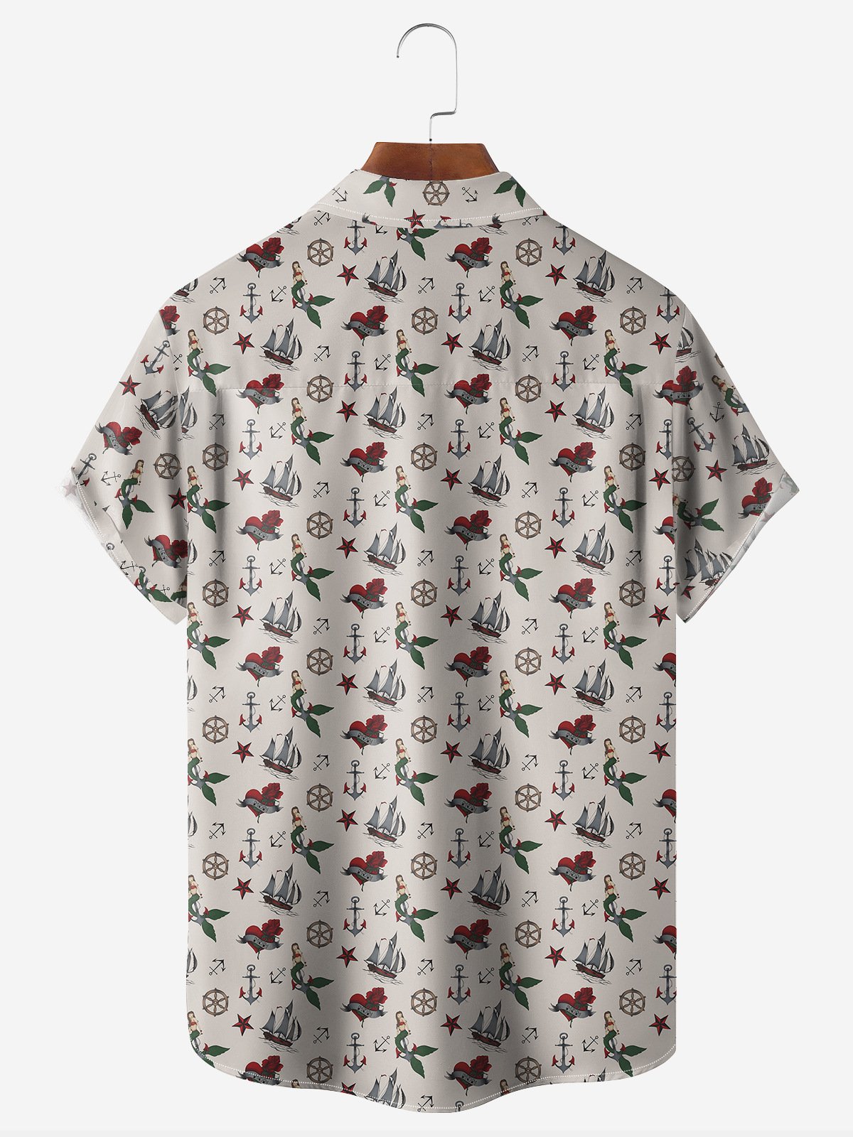 Mermaid Chest Pocket Short Sleeve Hawaiian Shirt