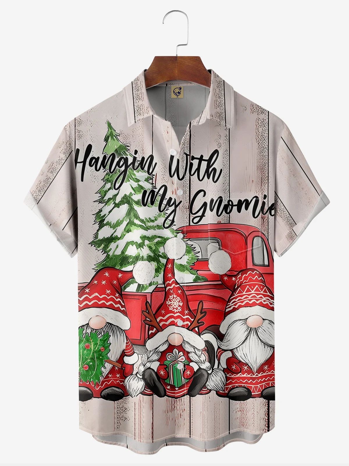 Christmas Gnome Chest Pocket Short Sleeve Hawaiian Shirt