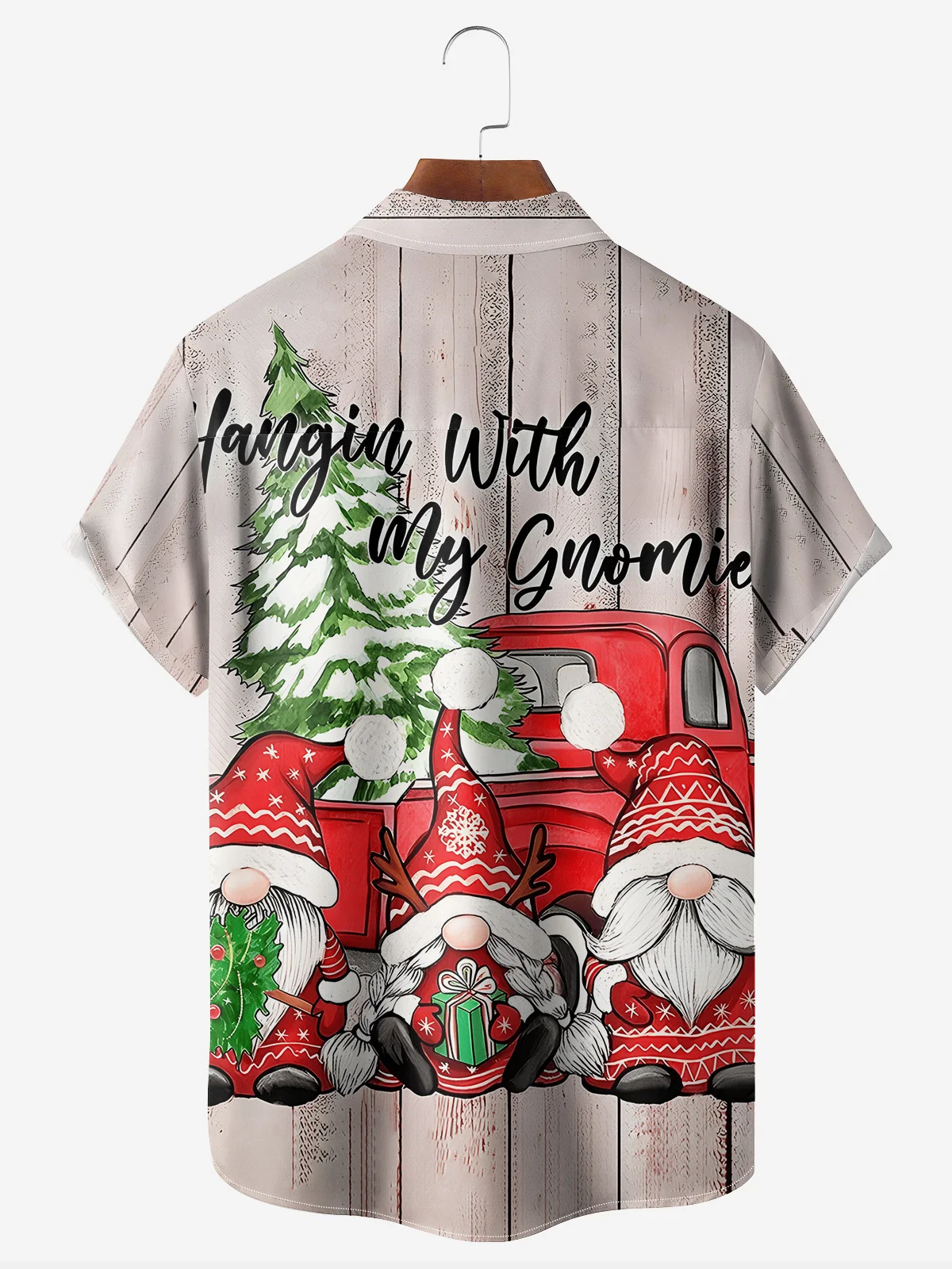 Christmas Gnome Chest Pocket Short Sleeve Hawaiian Shirt