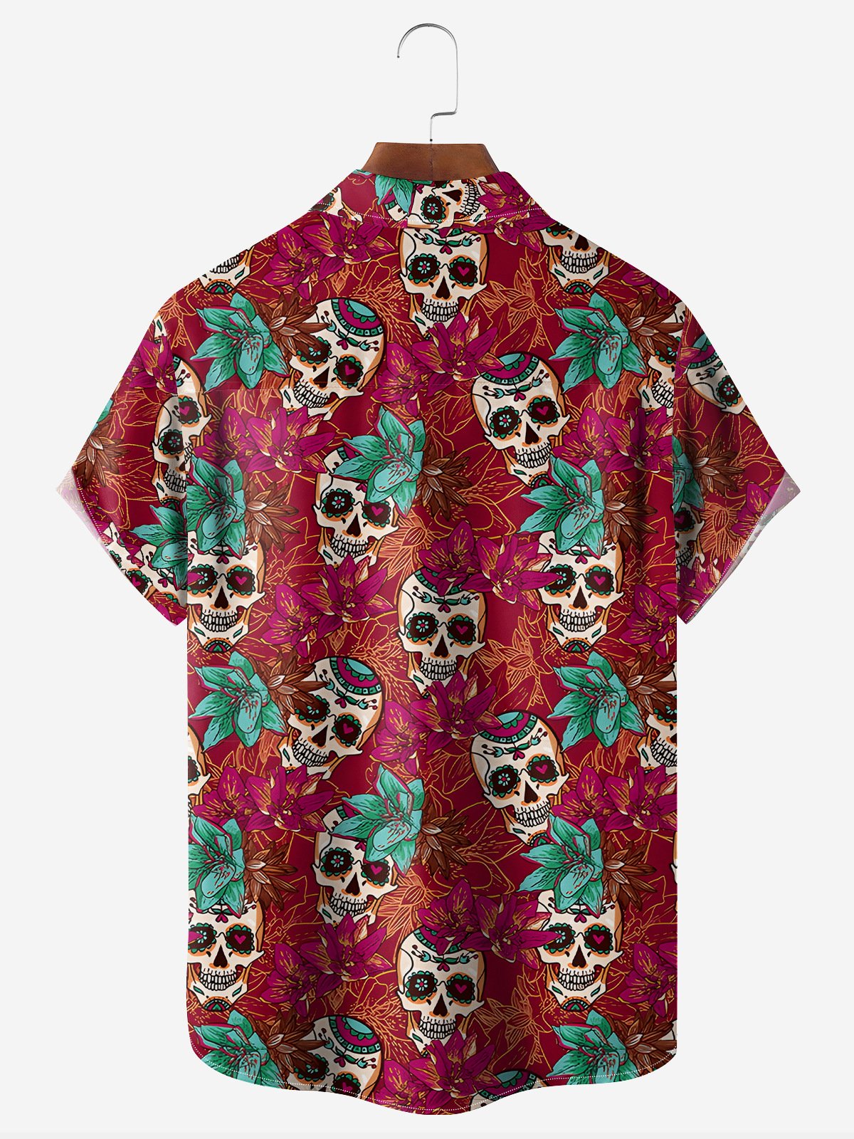 Day of the Dead Skull Chest Pocket Short Sleeve Hawaiian Shirt