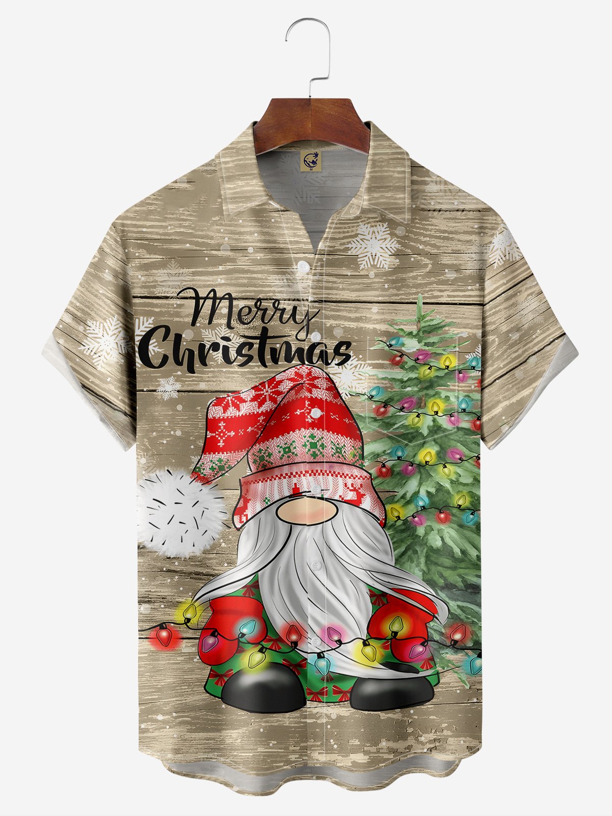 Christmas Gnome Chest Pocket Short Sleeve Hawaiian Shirt