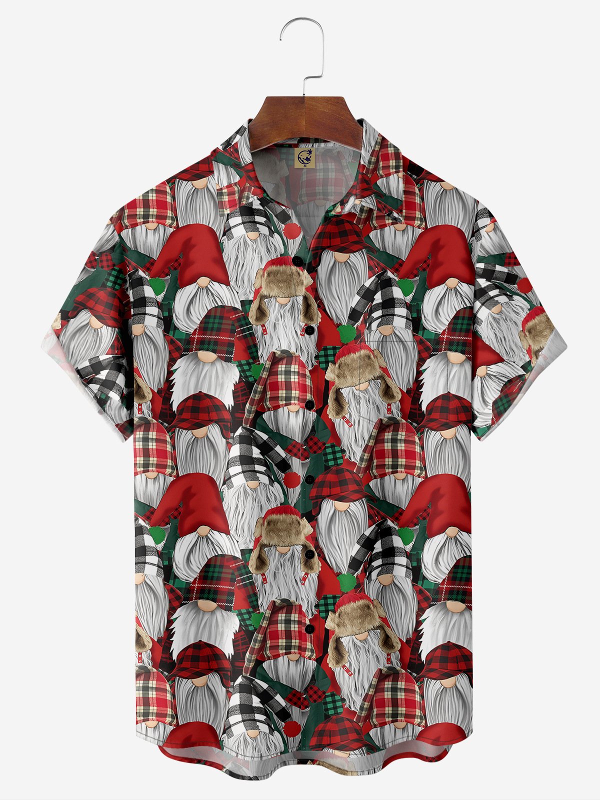 Christmas Gnome Chest Pocket Short Sleeve Hawaiian Shirt