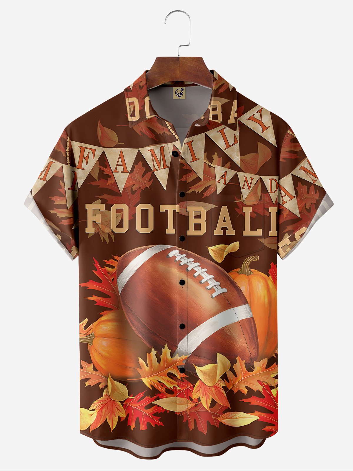 Football Chest Pocket Short Sleeve Hawaiian Shirt