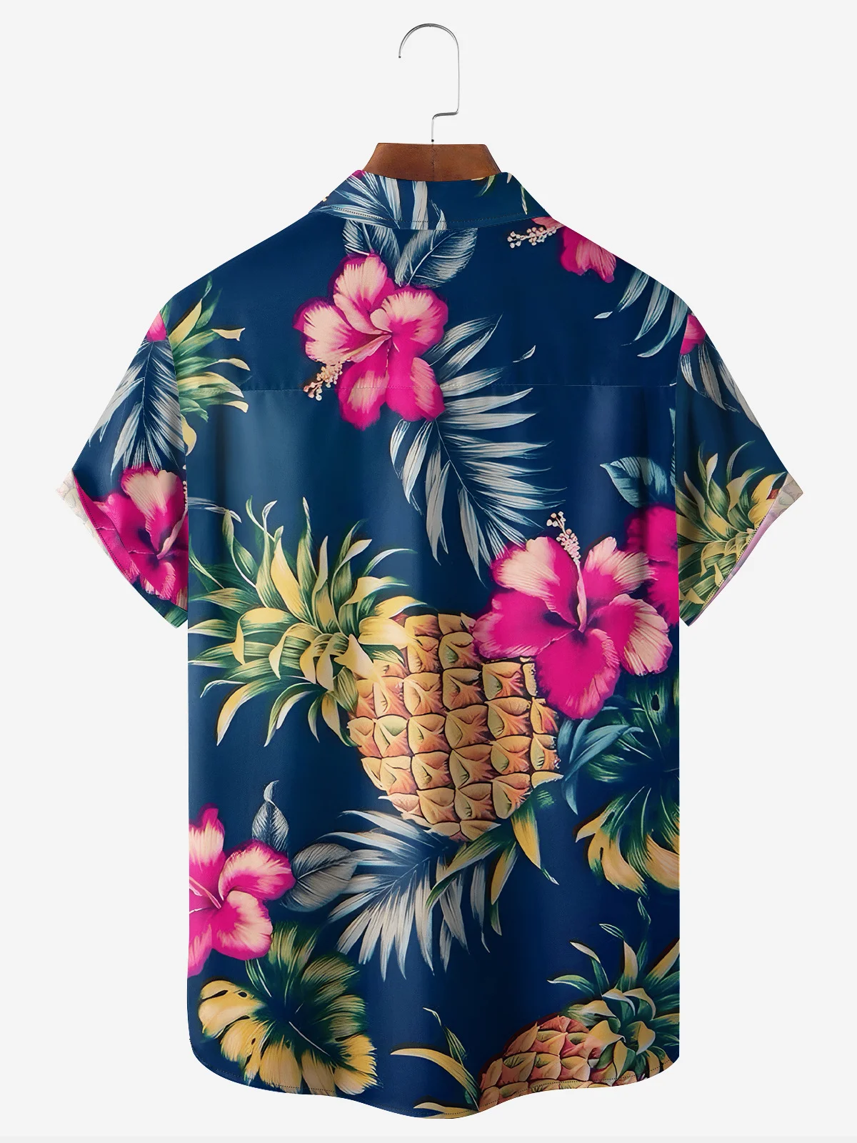 Pineapple Flower Chest Pocket Short Sleeve Hawaiian Shirt