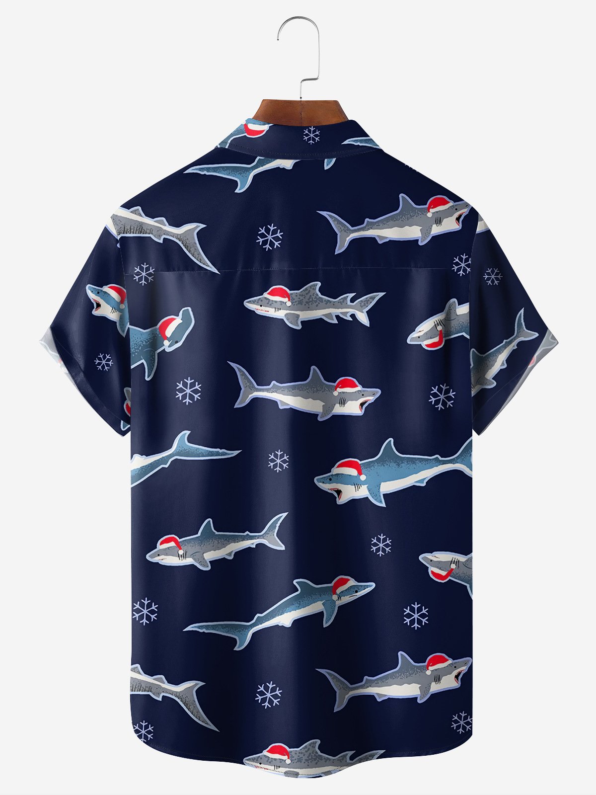 Christmas Shark Chest Pocket Short Sleeve Hawaiian Shirt