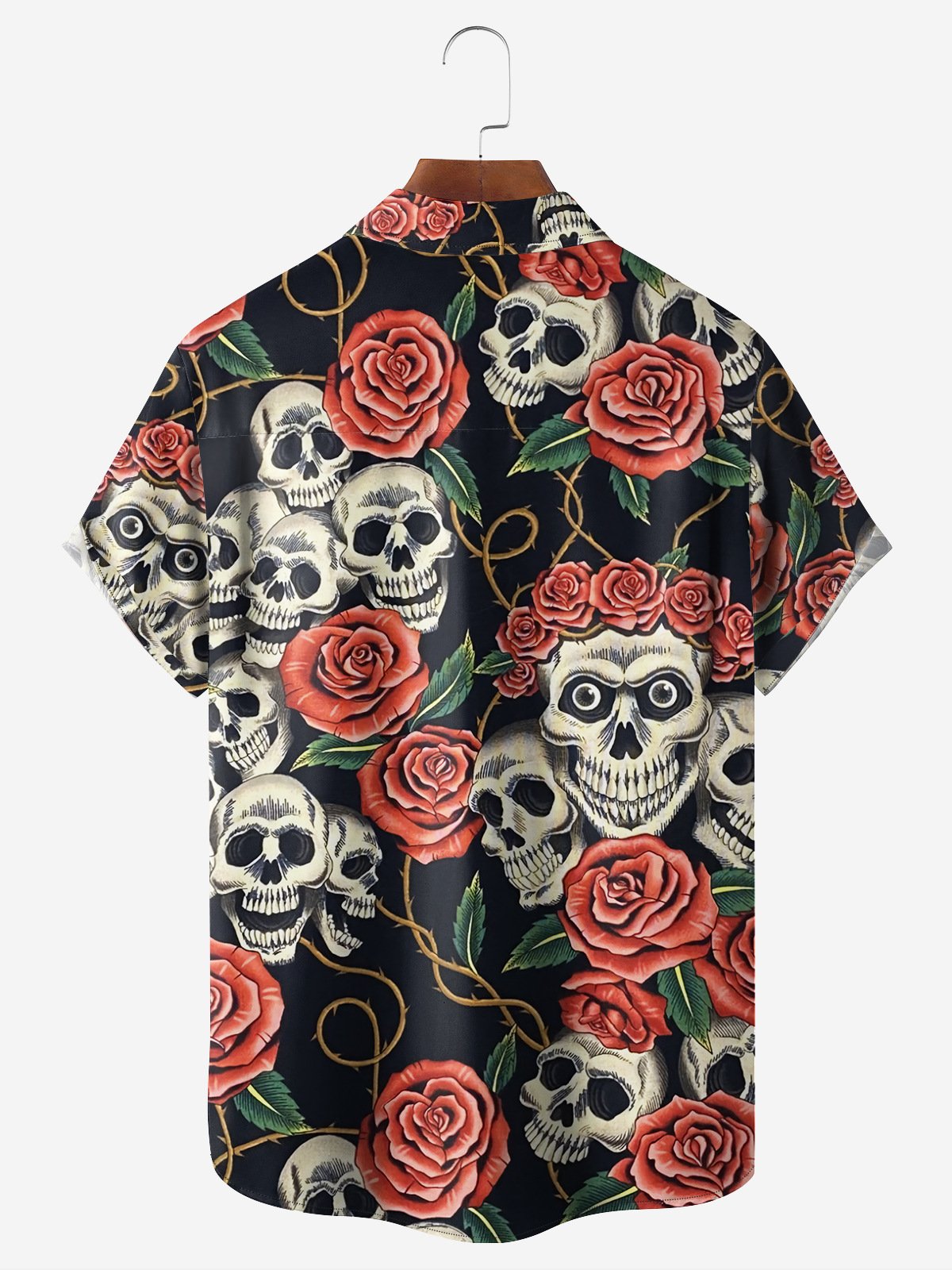 Skull Chest Pocket Short Sleeve Hawaiian Shirt