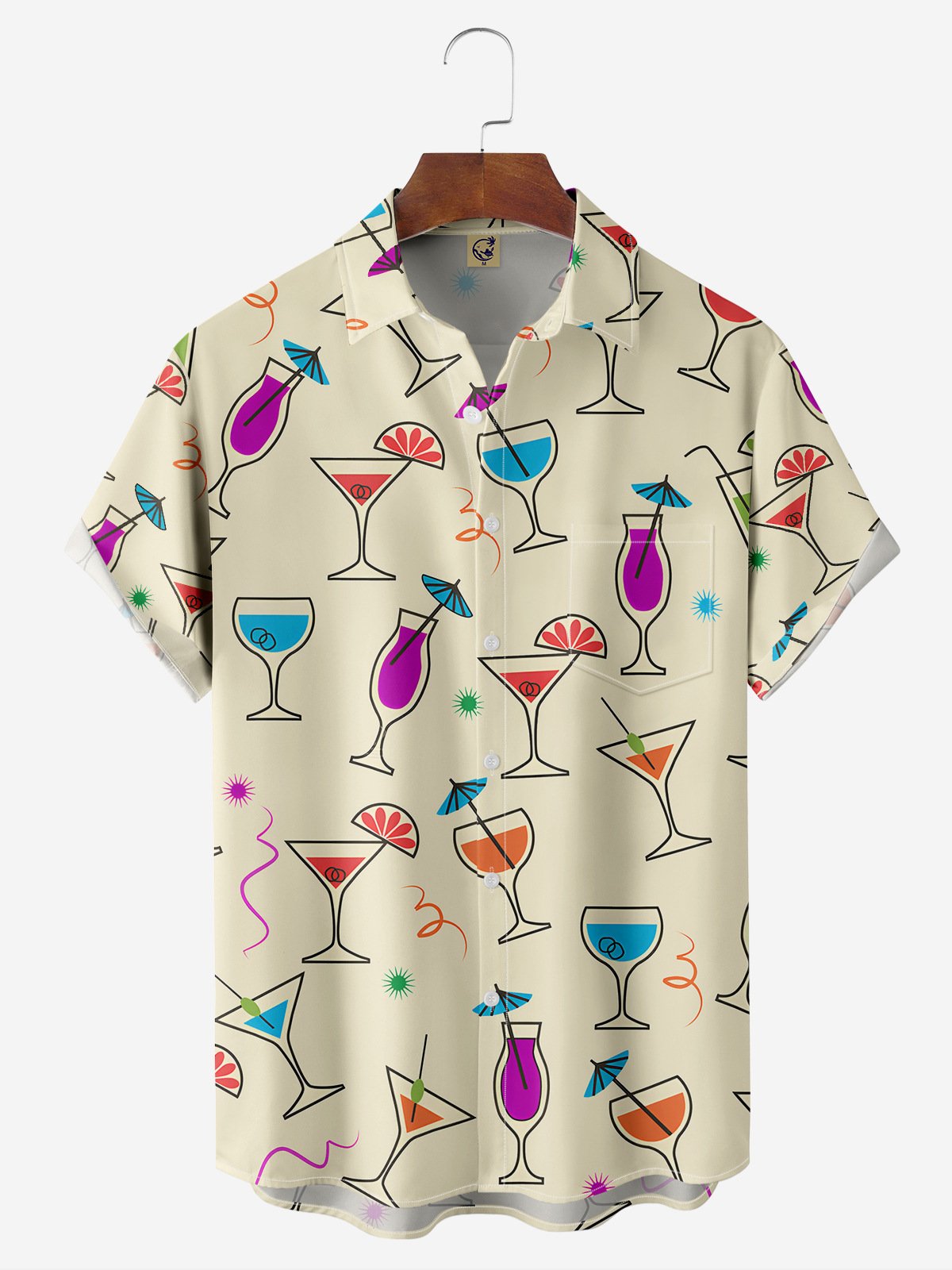 Cocktail Chest Pocket Short Sleeve Hawaiian Shirt