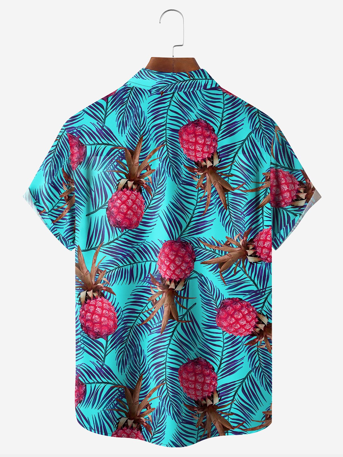 Pineapple Leaves Chest Pocket Short Sleeve Vacation Shirt