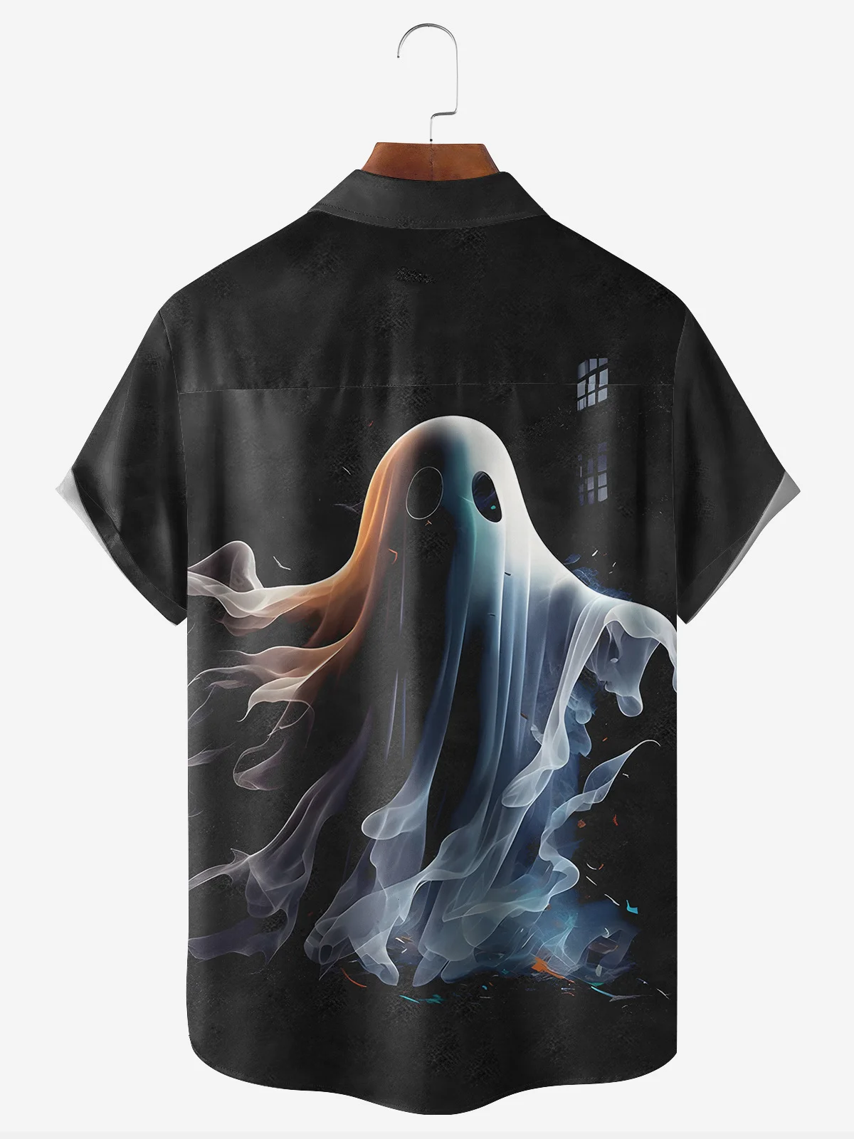 Halloween Ghost Chest Pocket Short Sleeve Casual Shirt