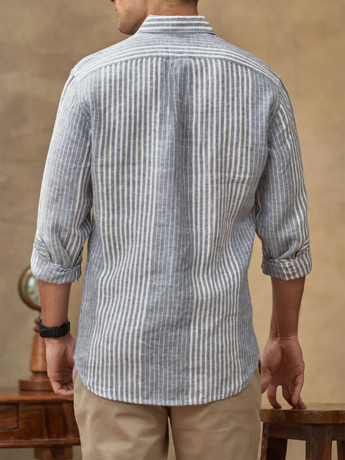 Striped Chest Pocket Long Sleeve Casual Shirt