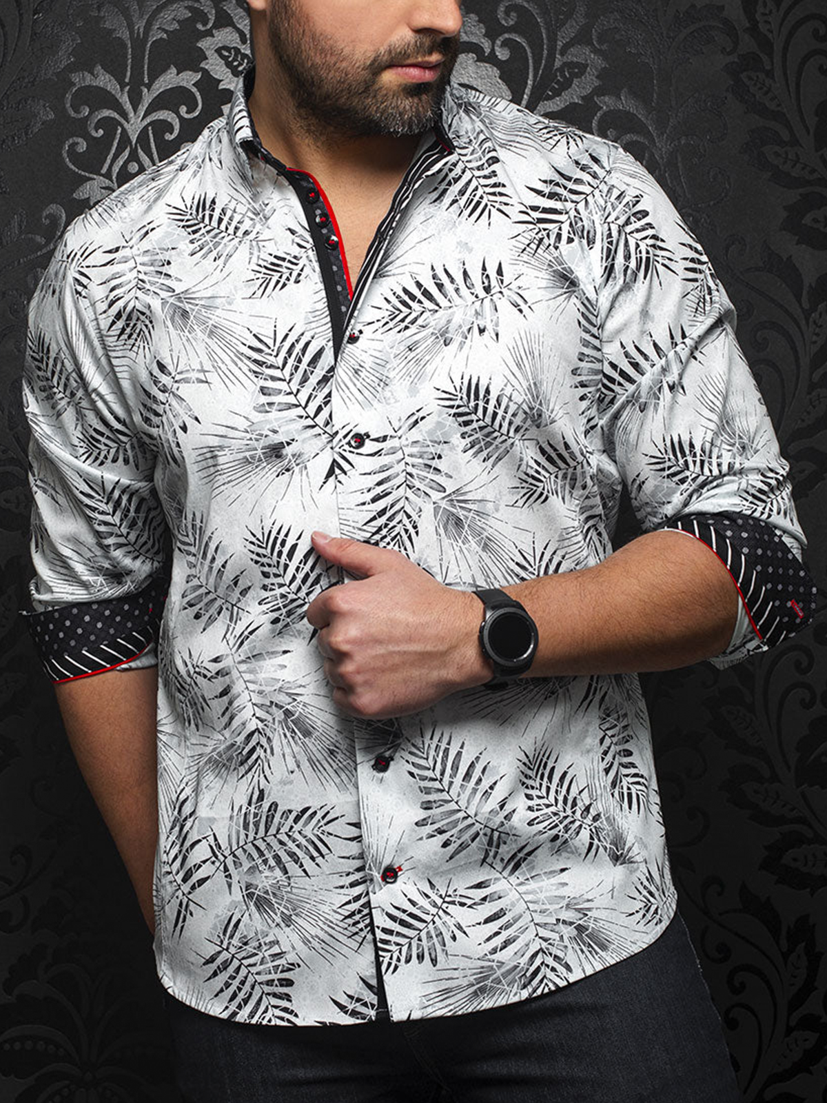 Hardaddy Tropical Leaves Long Sleeve Casual Shirt